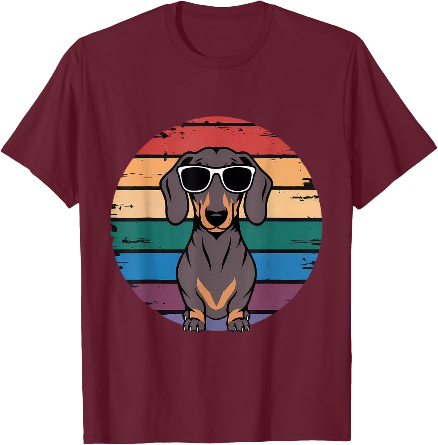 Retro Dachshund Sunset T-Shirt - T-Shirt | Maroon