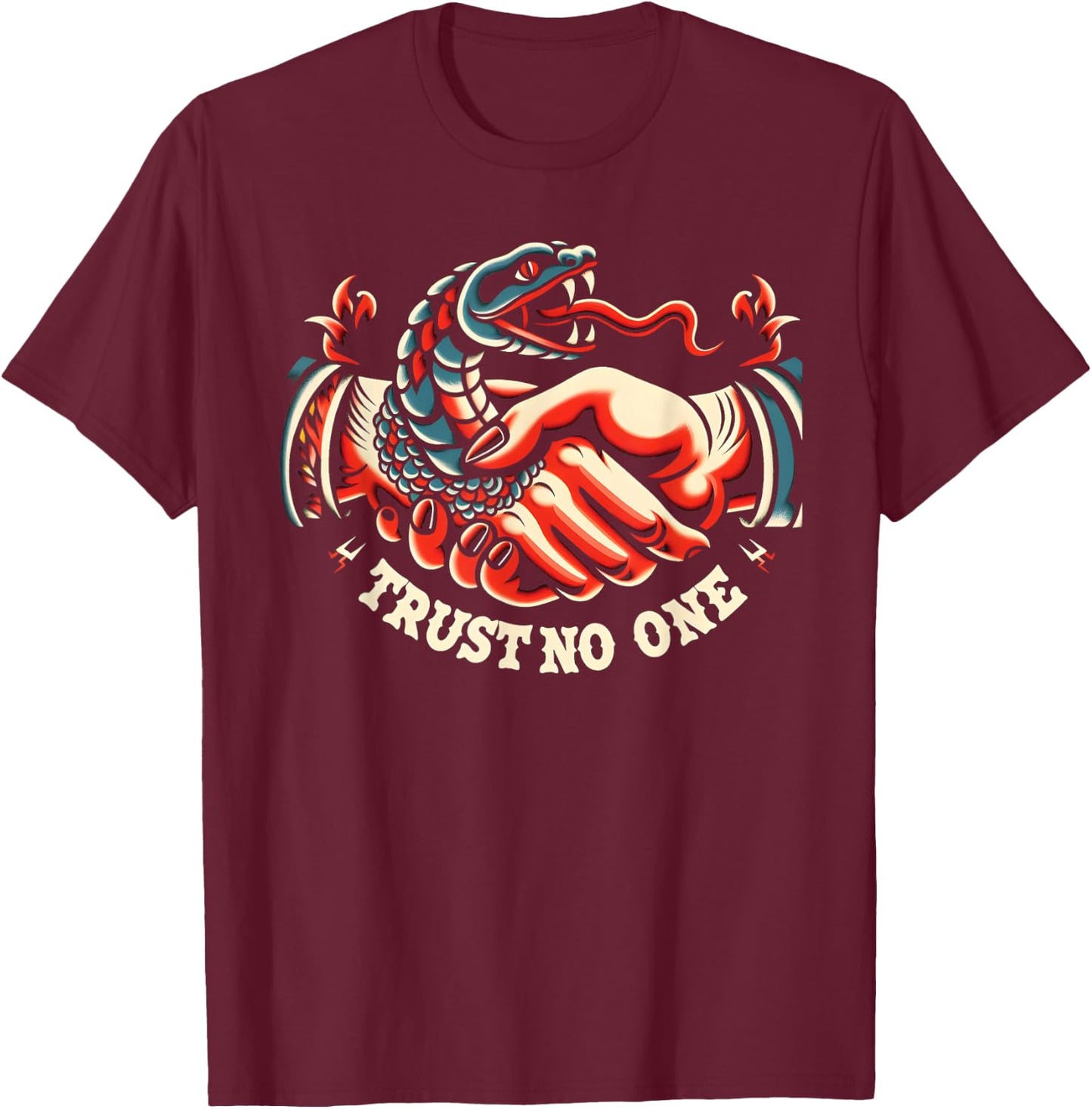 Trust No One Snake Traditional Tattoo Artist Inked T-Shirt - T-Shirt | Maroon