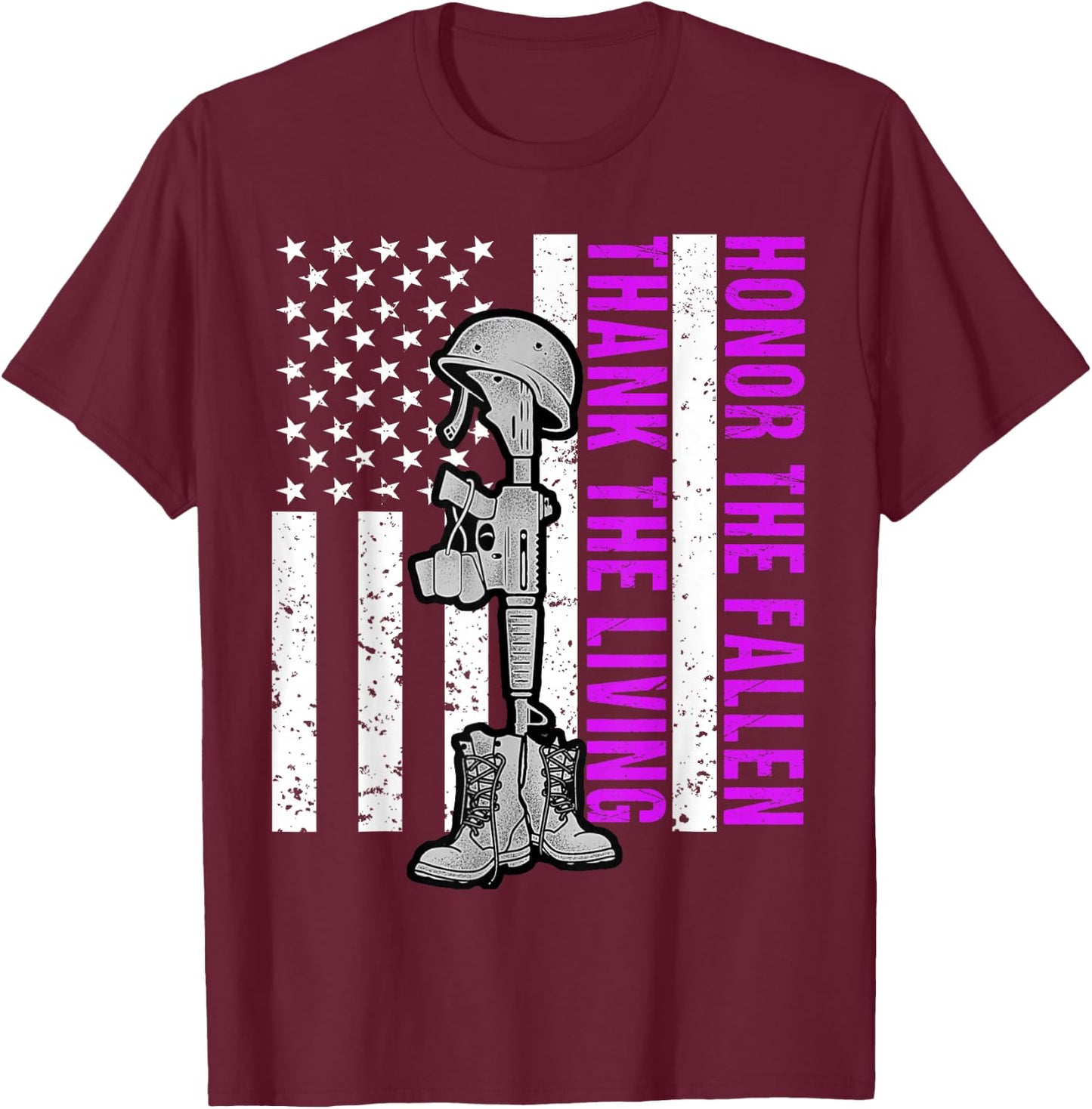 Purple Heart Day Military Honor The Fallen Thank The Living T-Shirt - T-Shirt | Maroon