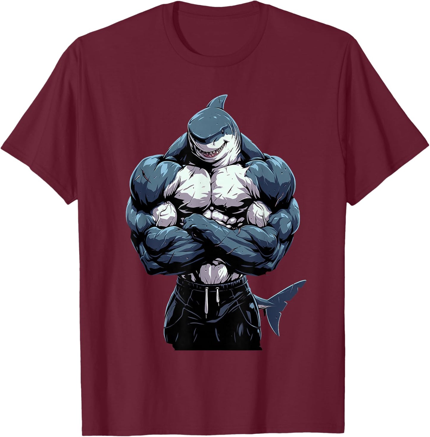 Body Builder Shark With Muscles T-Shirt - T-Shirt | Maroon