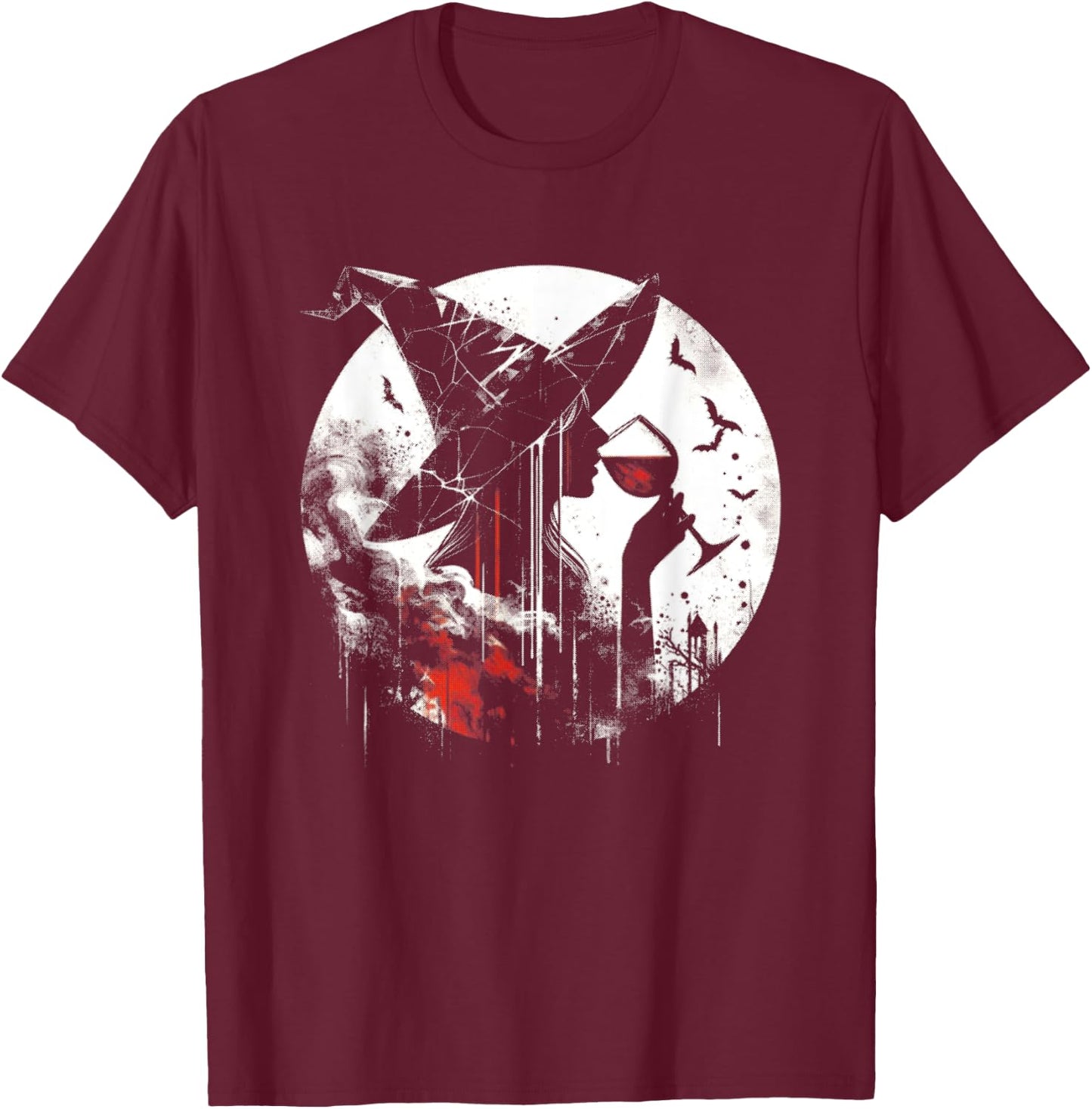 Wine Drinking Witch - Creepy Witch Halloween Wine Lover T-Shirt - T-Shirt | Maroon