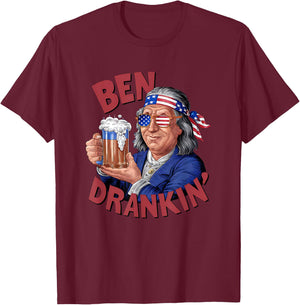 USA Independence Day Patriotic 2024 Election Funny 4th of July US President Party Franklin Ben Drankin , Small, Blue T-Shirt - T-Shirt | Maroon