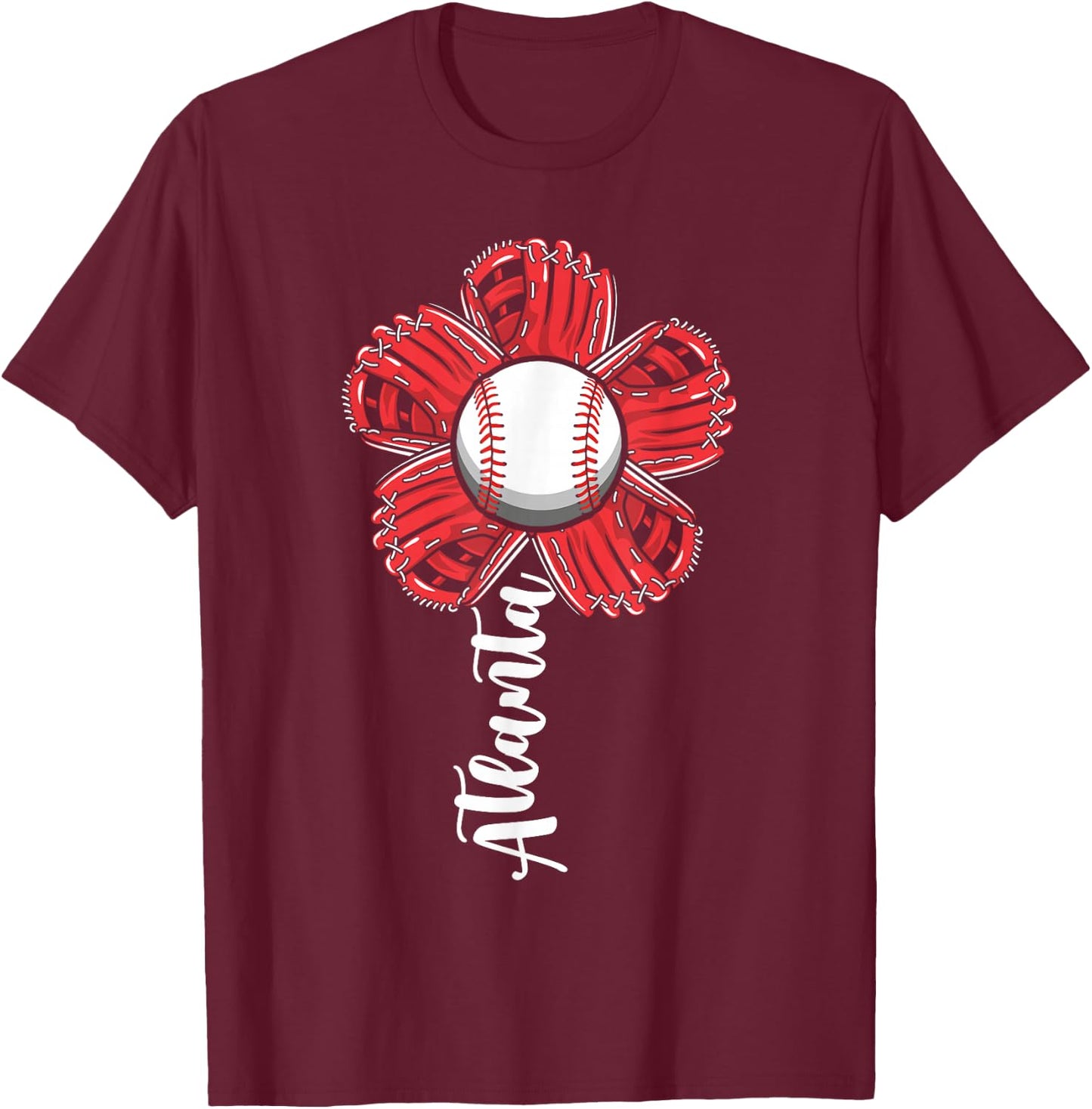 Cute Flower Atlanta Retro Baseball Lover Game Day T-Shirt - T-Shirt | Maroon
