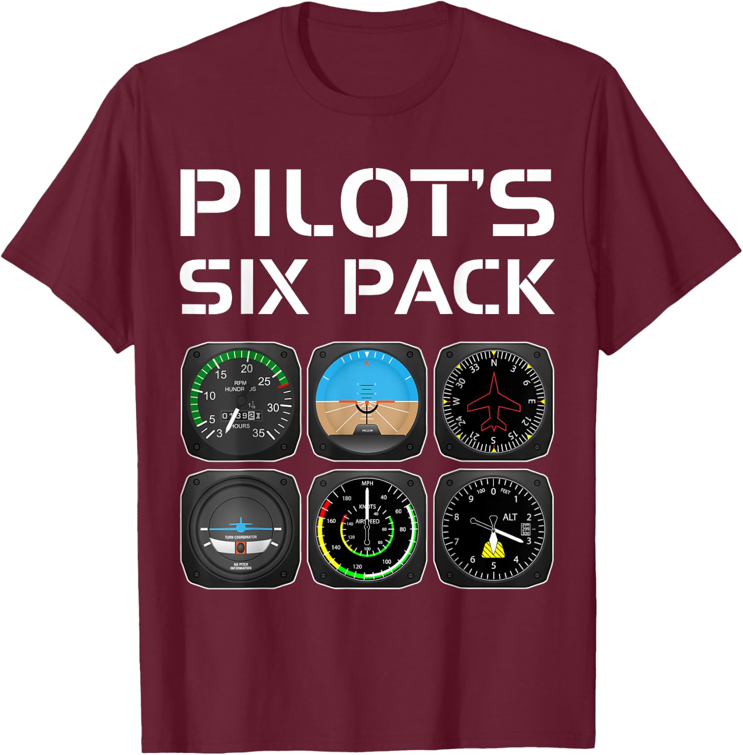 Pilot's Six Pack Funny Pilot Aviation Flying Student Teacher Women T-Shirt - T-Shirt | Maroon