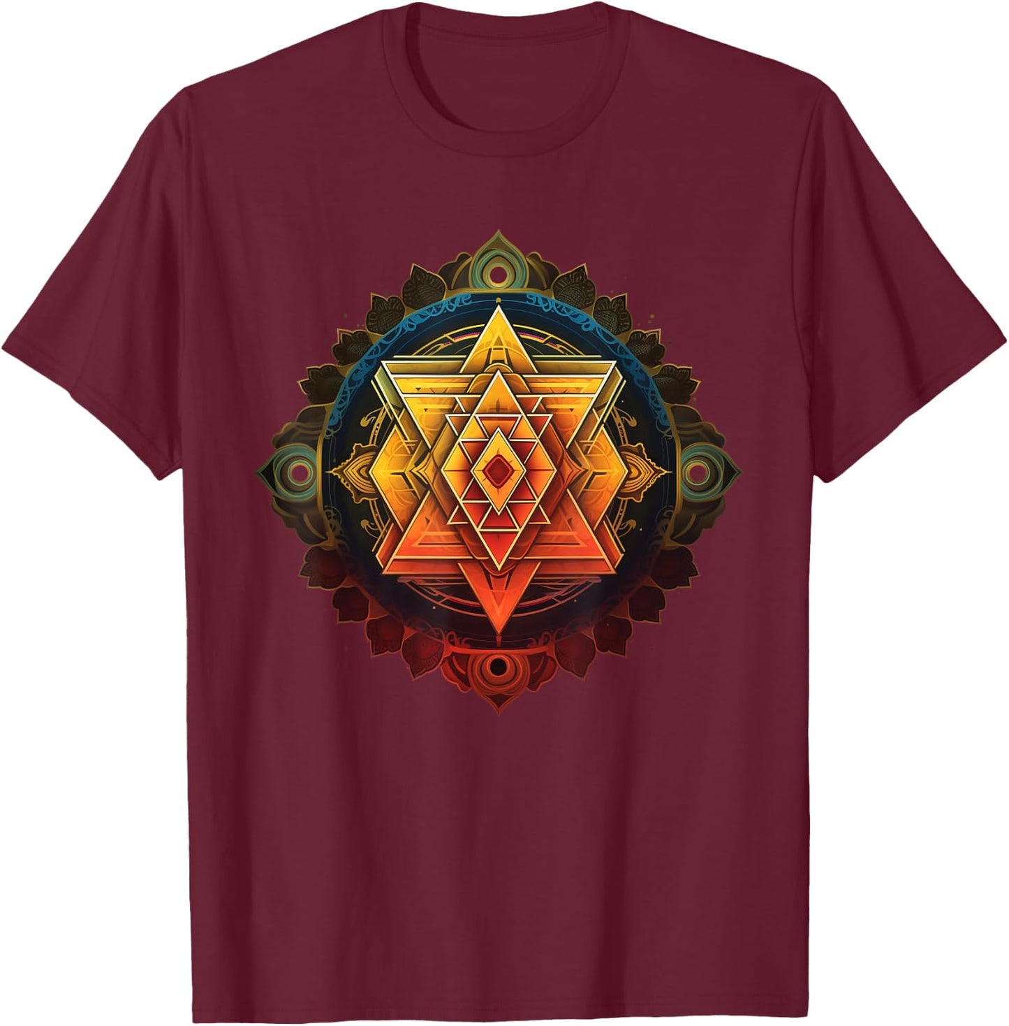 Sri Yantra Sacred Geometry Spiritual Healing T-Shirt - T-Shirt | Maroon