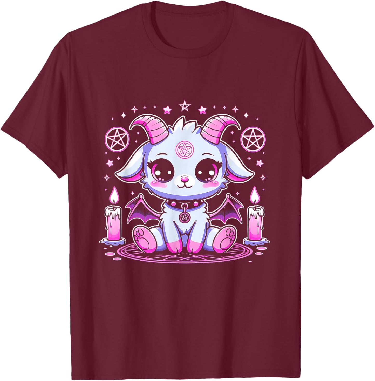 Kawaii Pastel Goth Cute Creepy Pentacle Baphomet Halloween T-Shirt - T-Shirt | Maroon