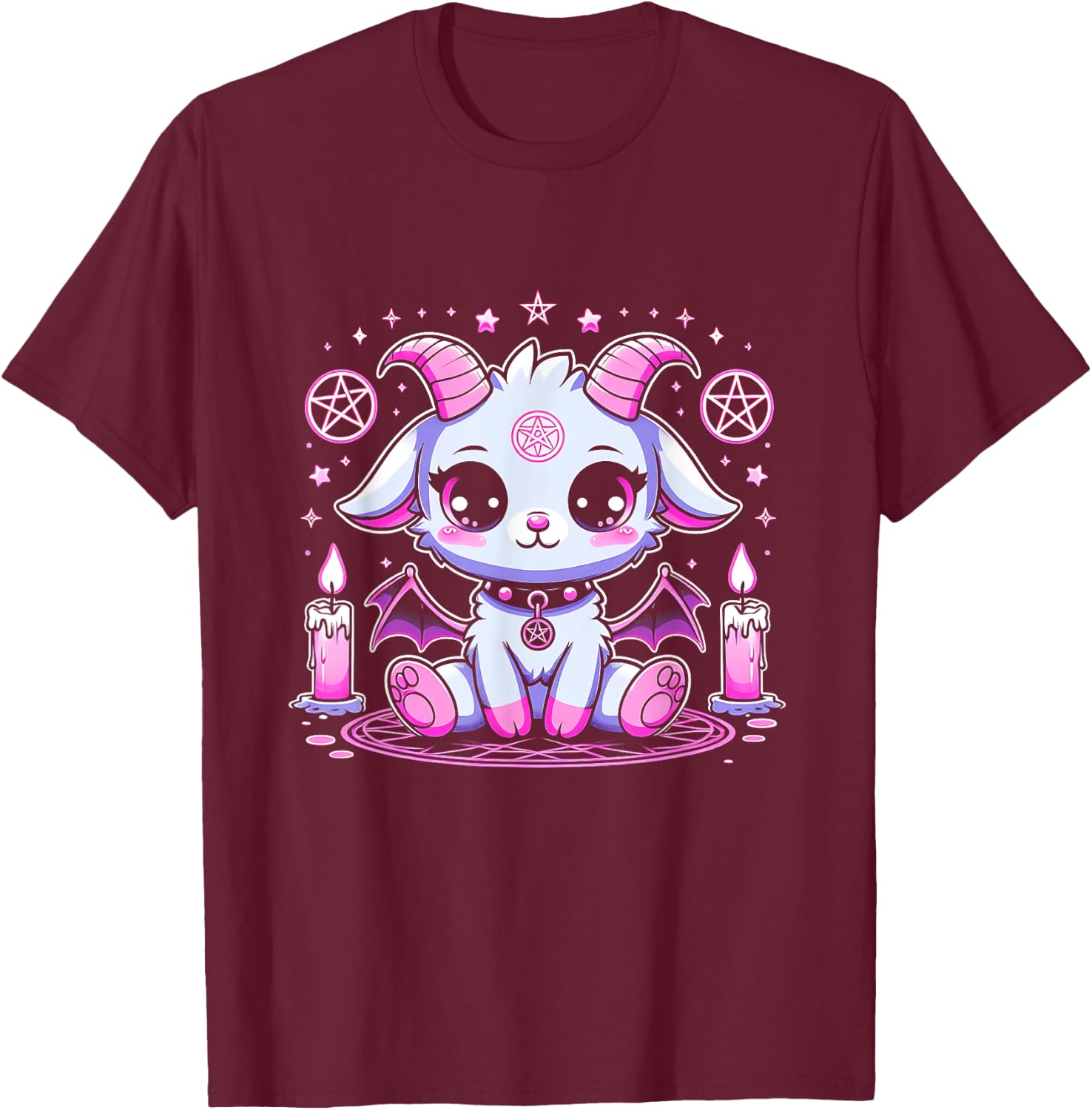 Kawaii Pastel Goth Cute Creepy Pentacle Baphomet Halloween T-Shirt - T-Shirt | Maroon