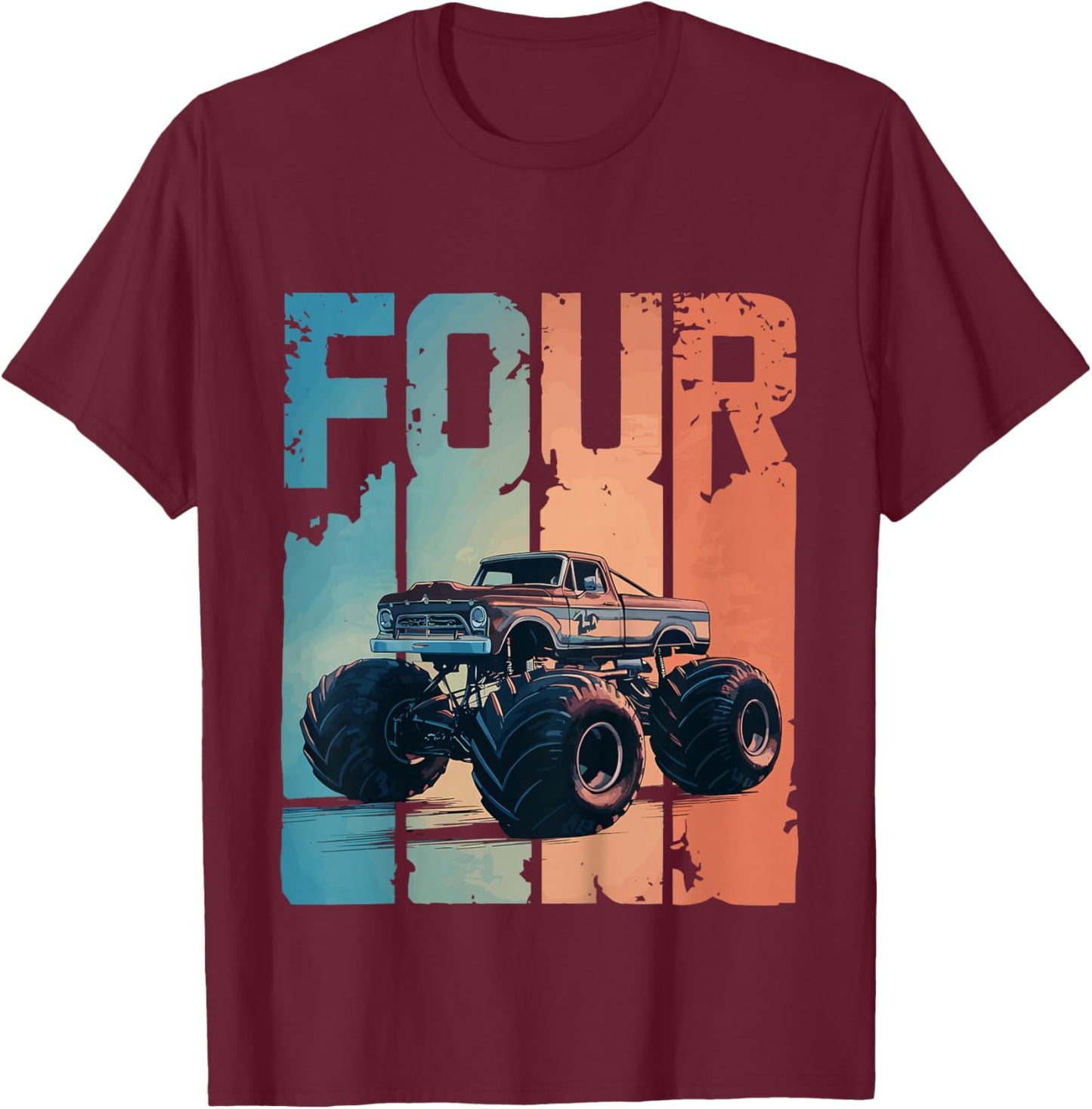 Monster Truck 4th Birthday T-Shirt - T-Shirt | Maroon