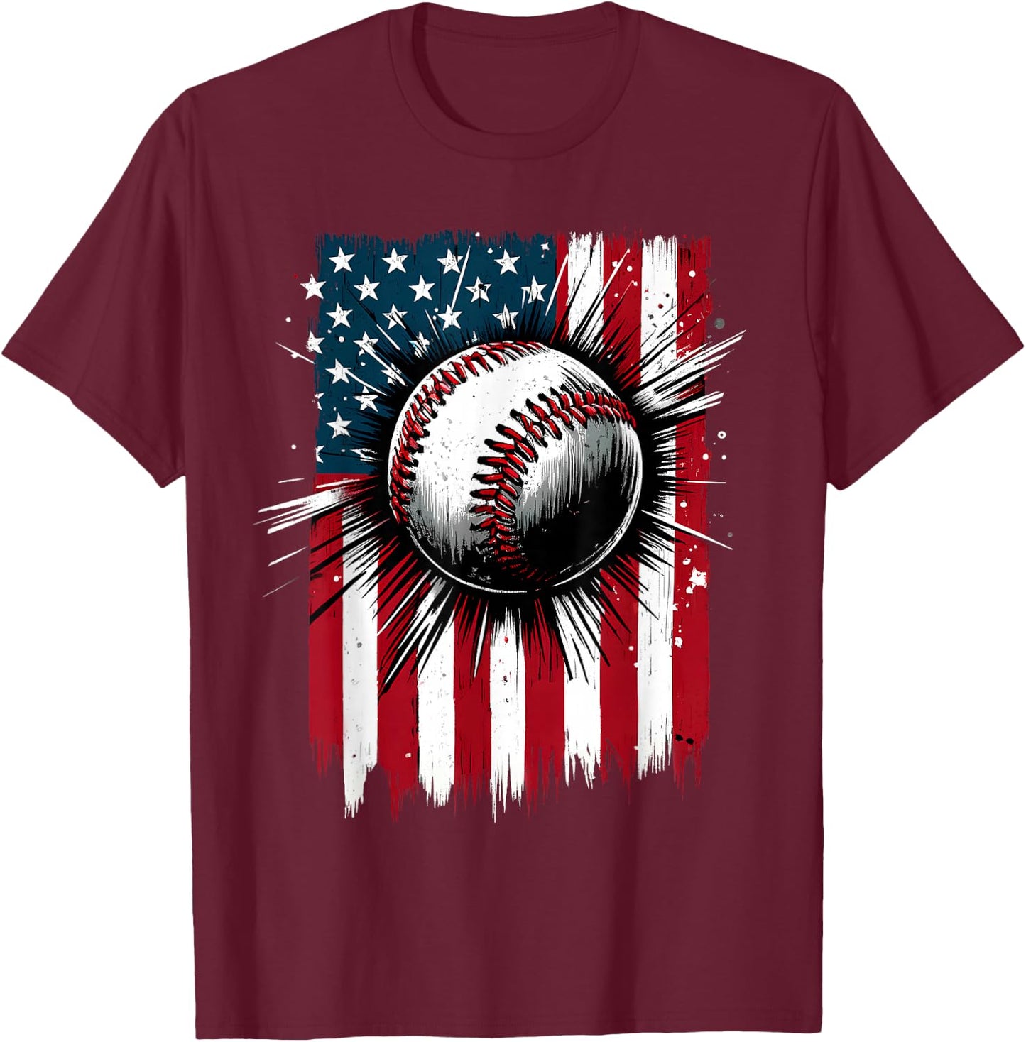 Patriotic Baseball 4th of July USA American Flag Men Boy Kid T-Shirt - T-Shirt | Maroon