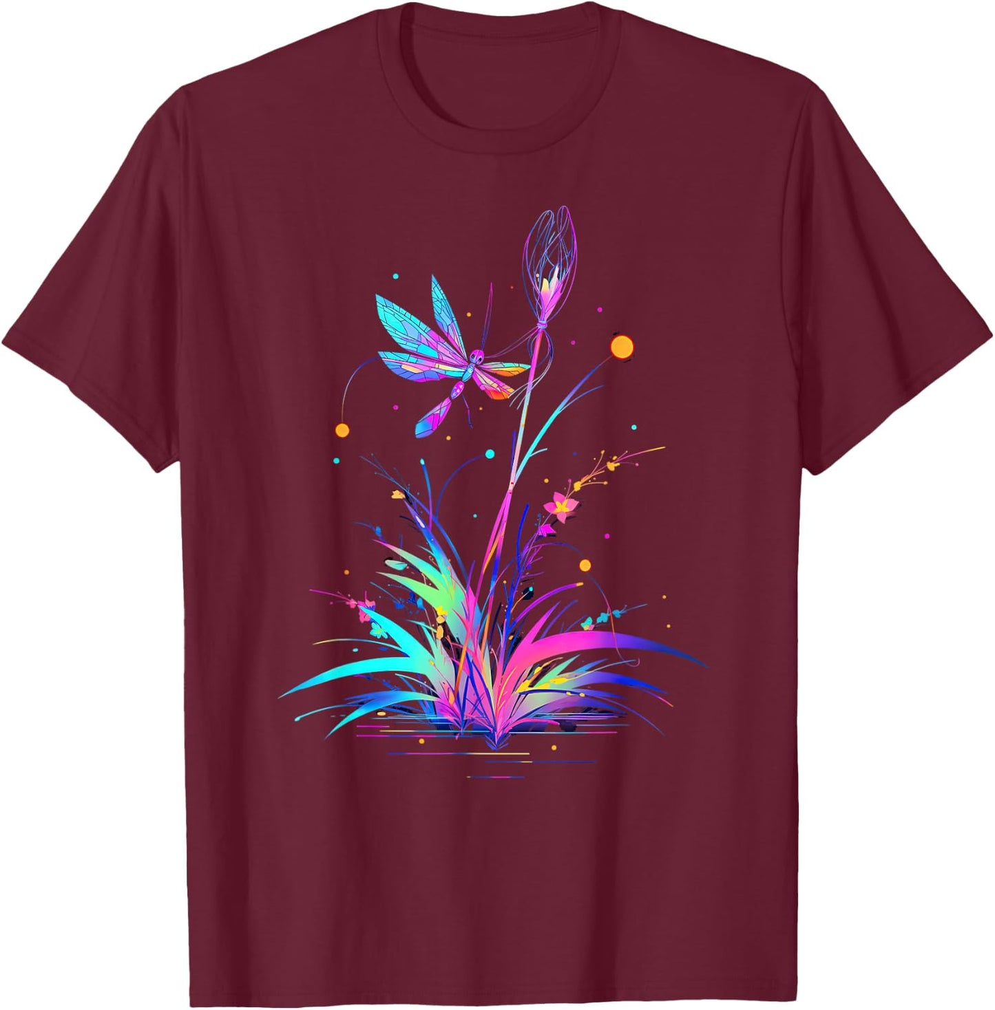 Dandelion Puff Ball with Dragonfly T-Shirt - T-Shirt | Maroon