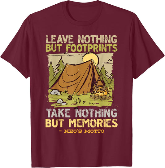 Take Nothing But Memories Neo Motto Tent Camping Hobby T-Shirt - T-Shirt | Maroon