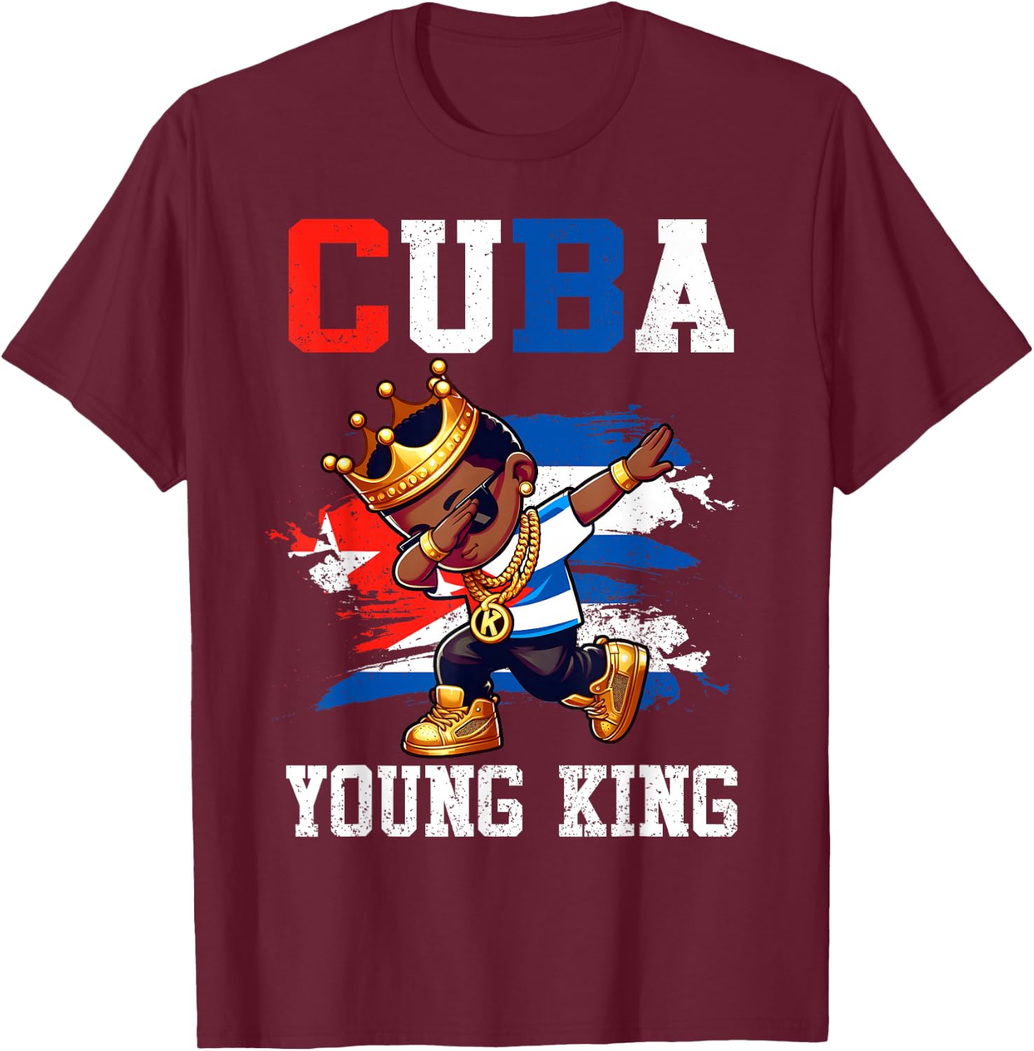 Cuba Young King Cuban Boy African Proud Cuban Flag T-Shirt - T-Shirt | Maroon