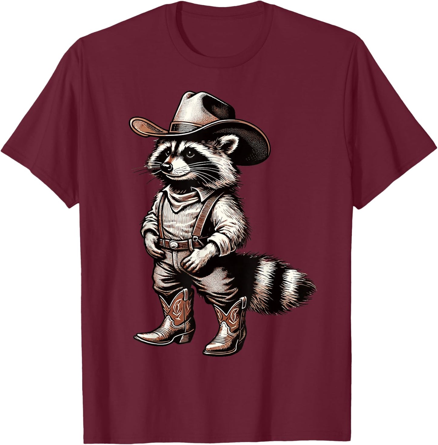 Funny Graphic Raccoon Cowboy Cowgirl Country Western Rodeo T-Shirt - T-Shirt | Maroon