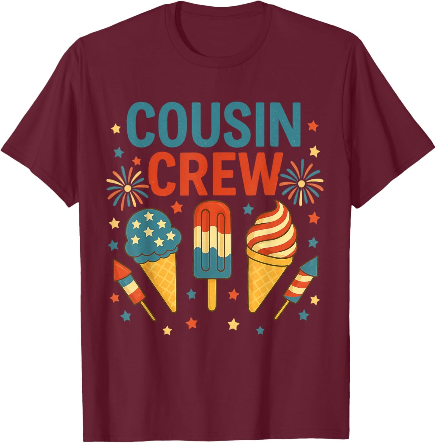 Cute Cousin Crew Ice Cream Patriotic Fourth July Family T-Shirt - T-Shirt | Maroon