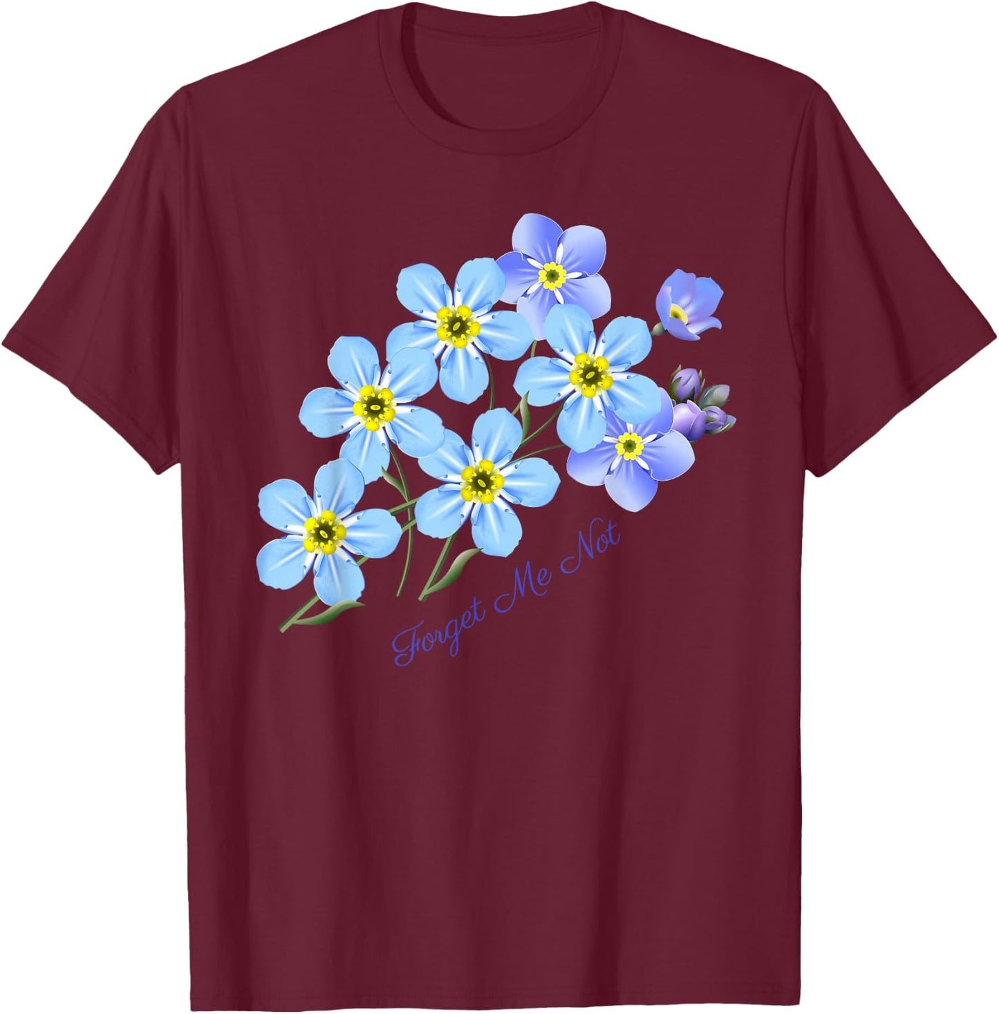 Forget-Me-Not Botanical Flower T-Shirt - T-Shirt | Maroon