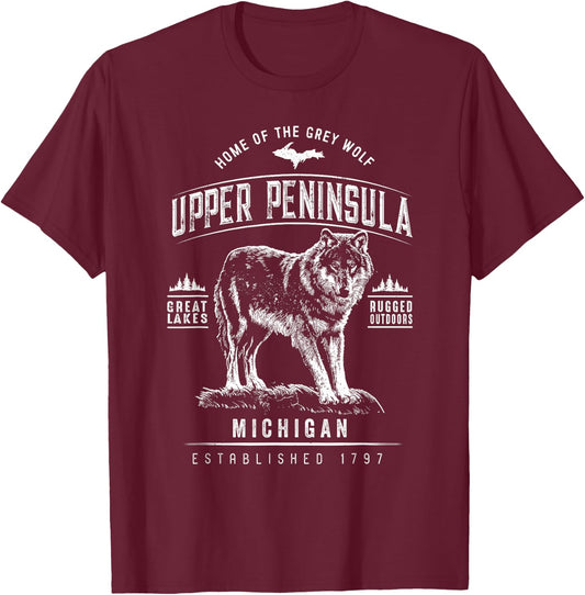 Grey Wolf Michigan - Upper Peninsula T-Shirt - T-Shirt | Maroon