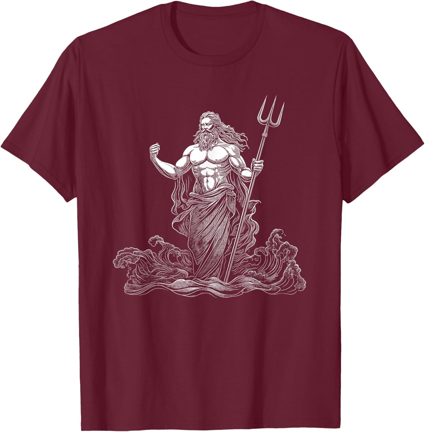 Poseidon Greek Mythology Design T-Shirt - T-Shirt | Maroon