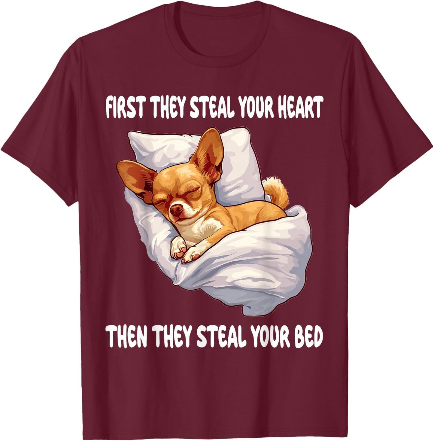 Chihuahua Chiwawa Sleeping Pajamas Nightgown T-Shirt - T-Shirt | Maroon