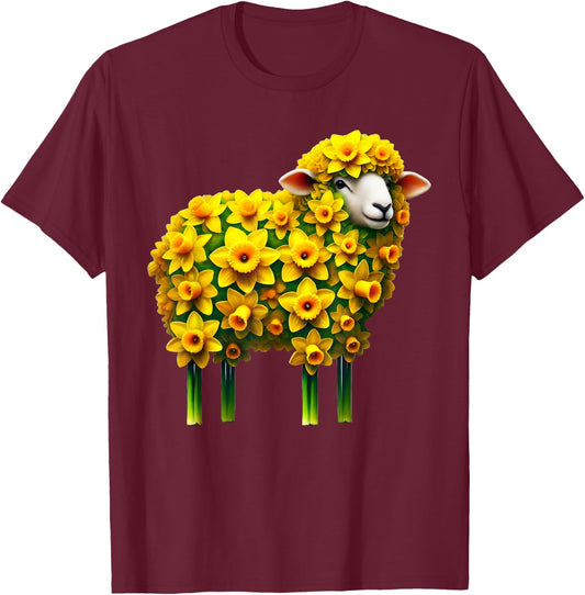 Daffodil Sheep Flower Gardening Floral T-Shirt - T-Shirt | Maroon