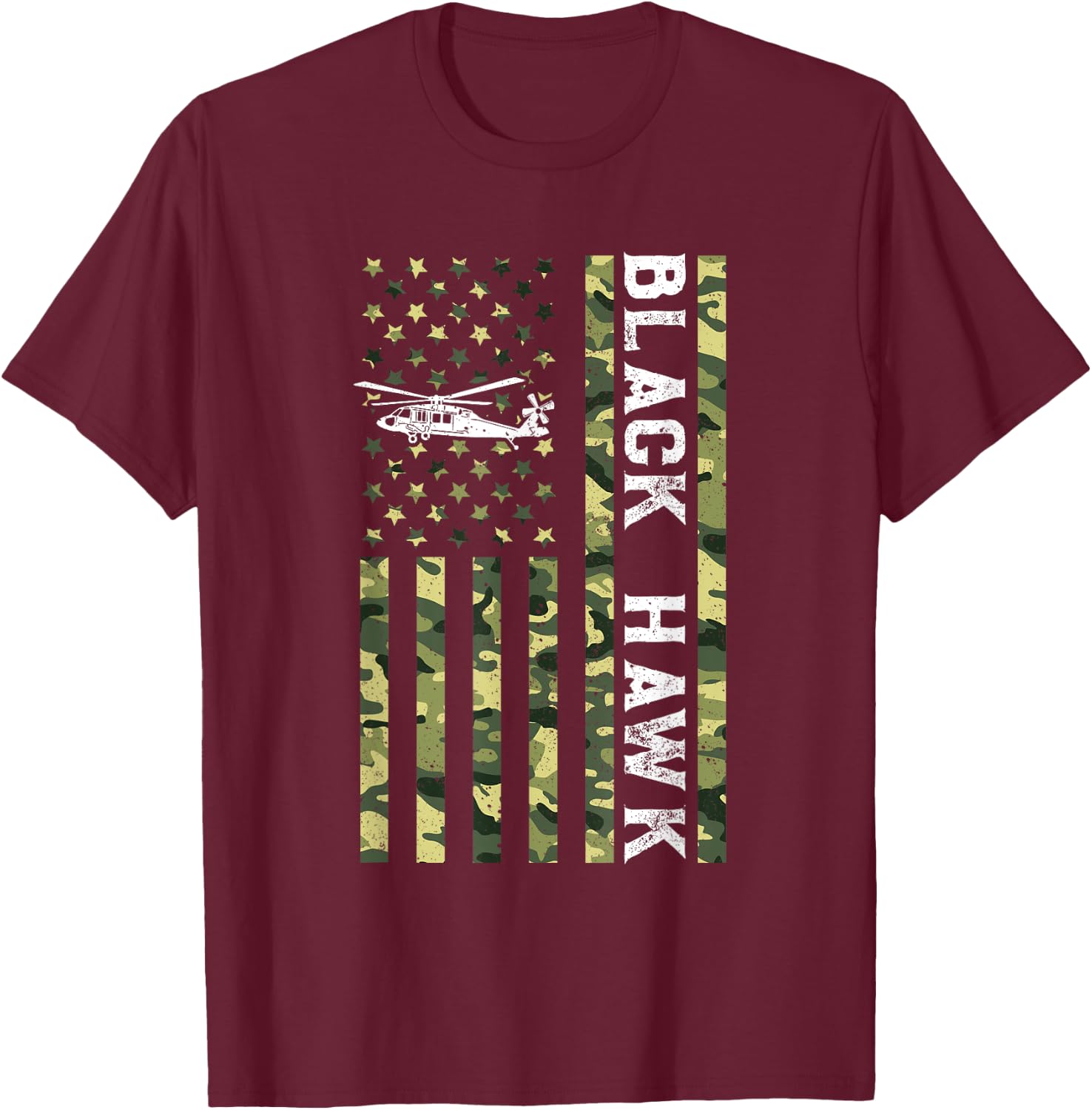 Patriotic USA Flag Military Helicopter UH-60 Black Hawk T-Shirt - T-Shirt | Maroon