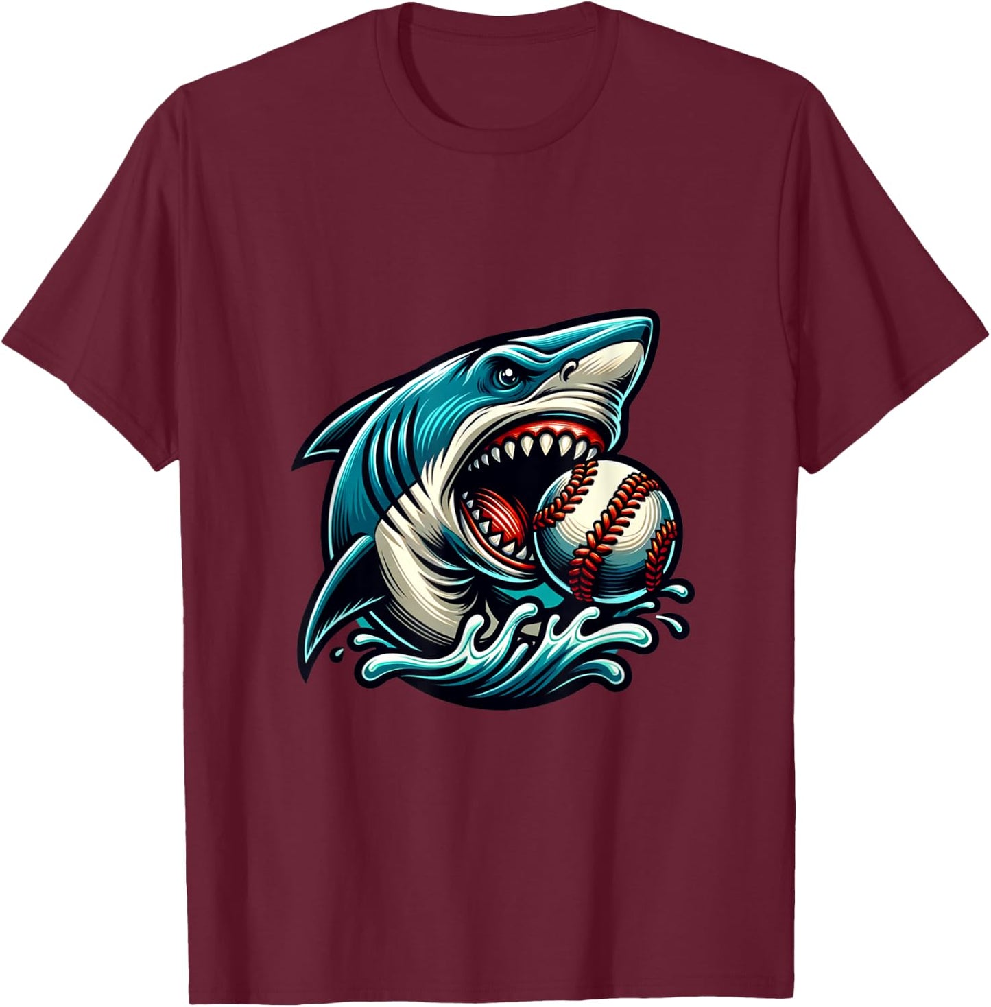 Baseball Shark Lover Summer Sport Shark Bite T-Shirt - T-Shirt | Maroon