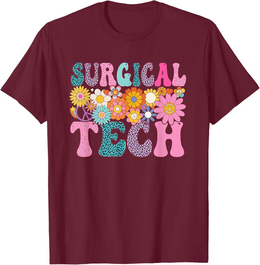 Surgical Tech Week Groovy Leopard Appreciation Day T-Shirt - T-Shirt | Maroon