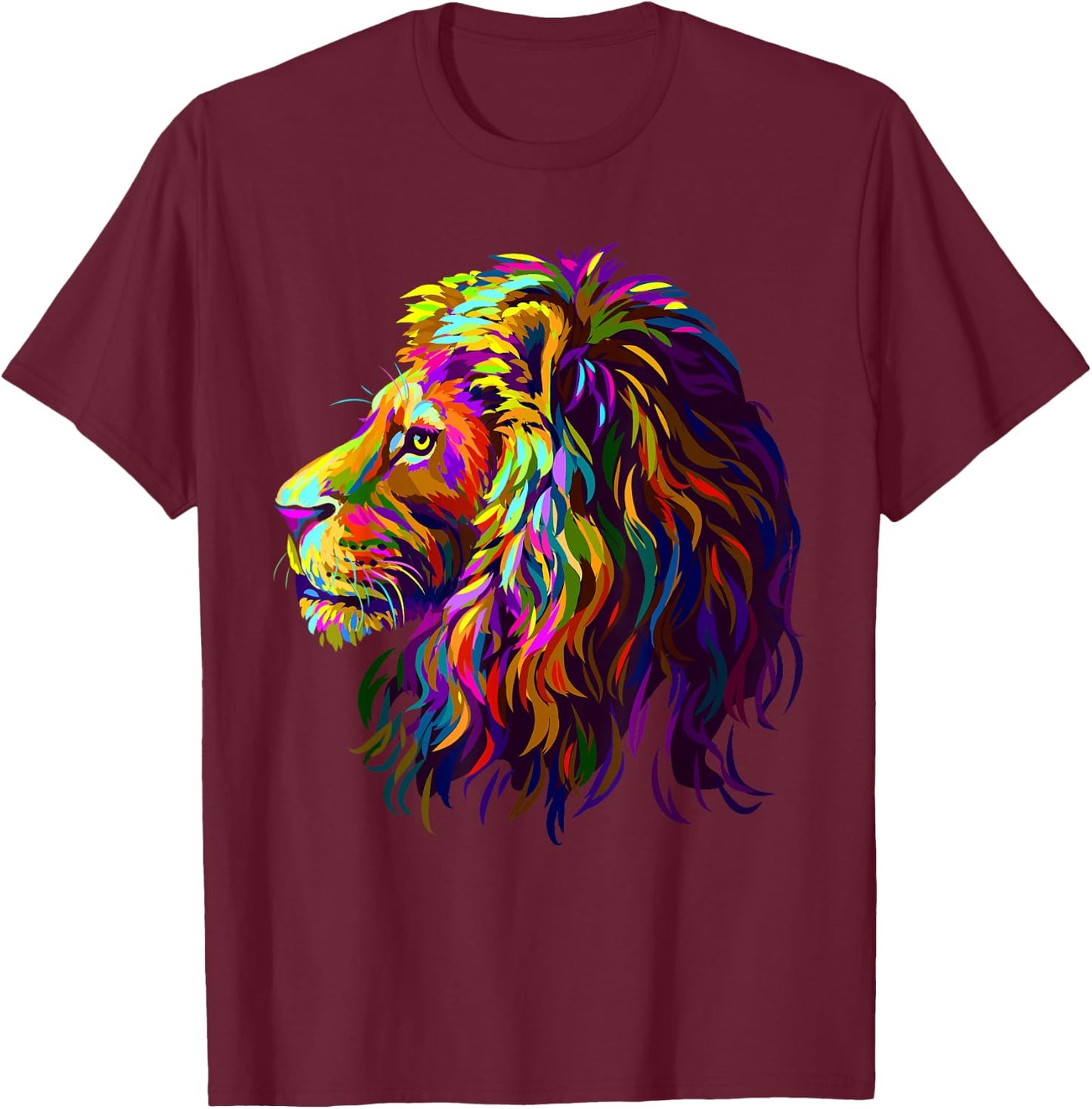 Colorful Lion Head Design Pop Art Style T-Shirt - T-Shirt | Maroon