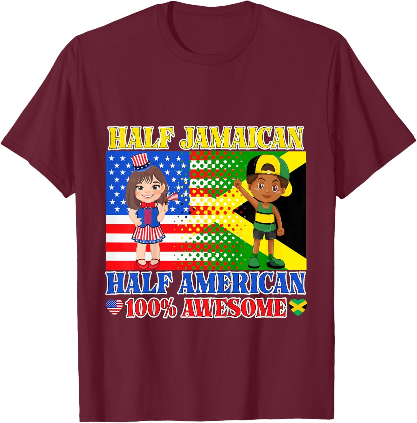 Half Jamaican Half American Toddler Jamaica US Flag Girl Boy T-Shirt - T-Shirt | Maroon