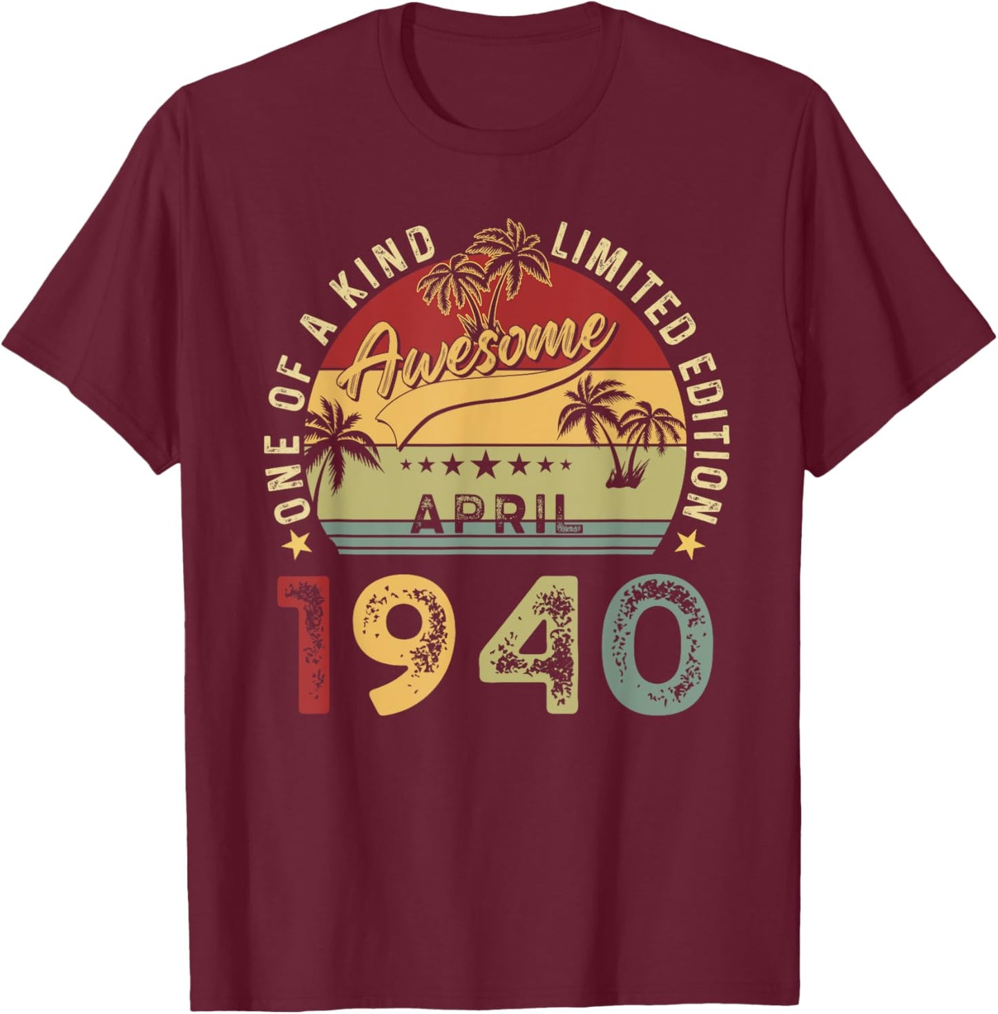 Awesome Since April 1940 Vintage Birthday Gift Men Women T-Shirt - T-Shirt | Maroon