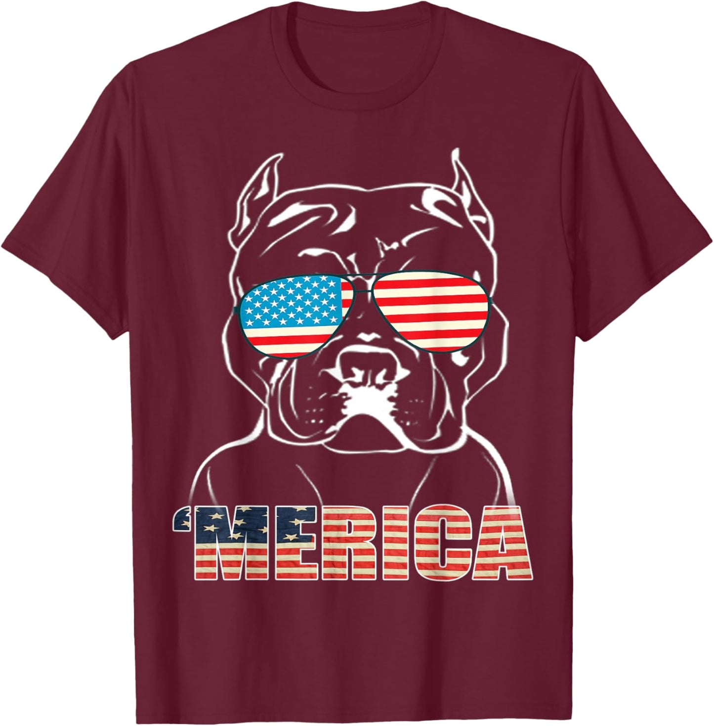 Patriotic Dog Pitbull Bully USA T Shirt American Flag Kids Men T-Shirt - T-Shirt | Maroon