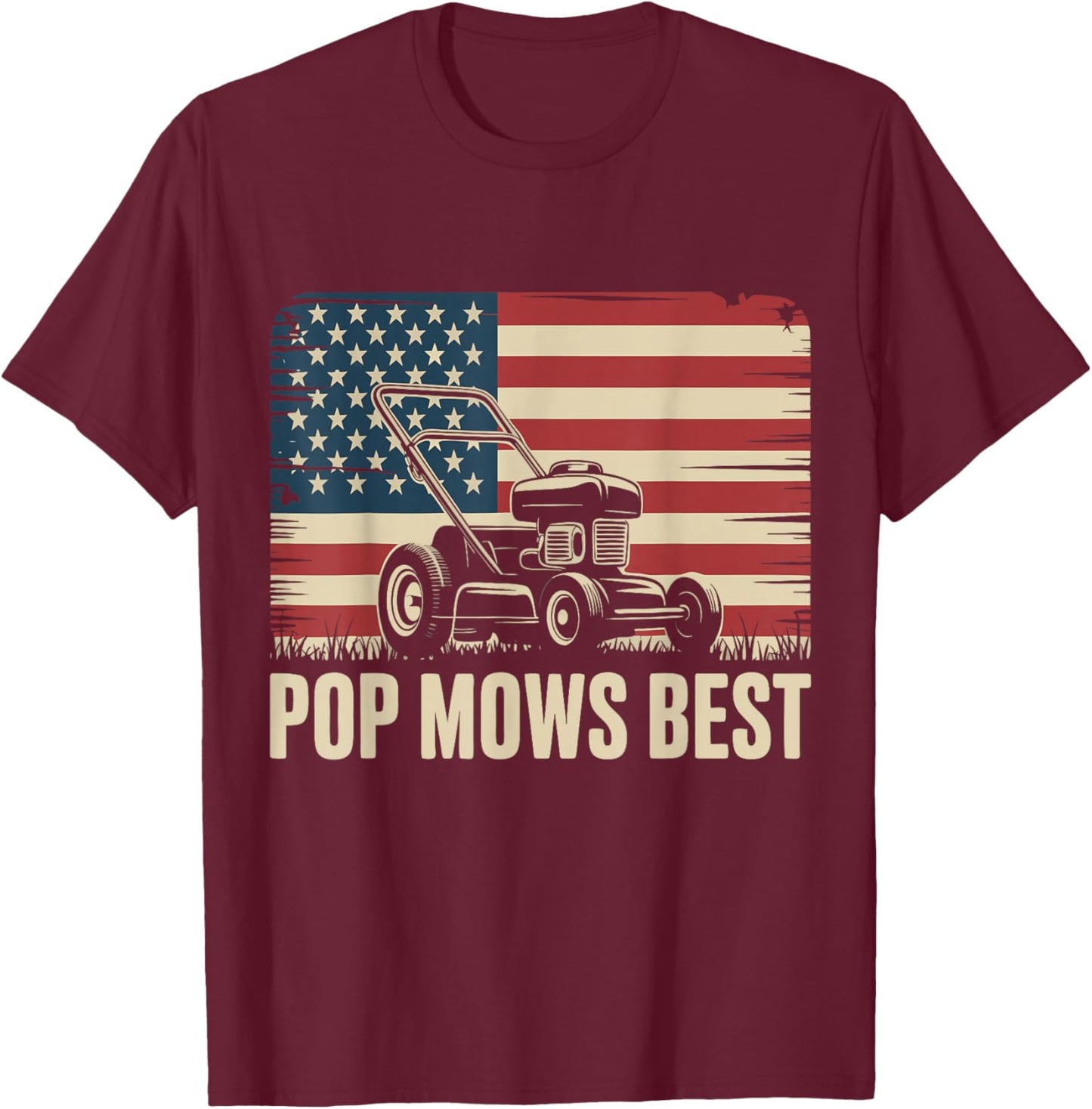 Pop Mows Best Lawn Care Dad Mowing Gardener Father's Day T-Shirt - T-Shirt | Maroon