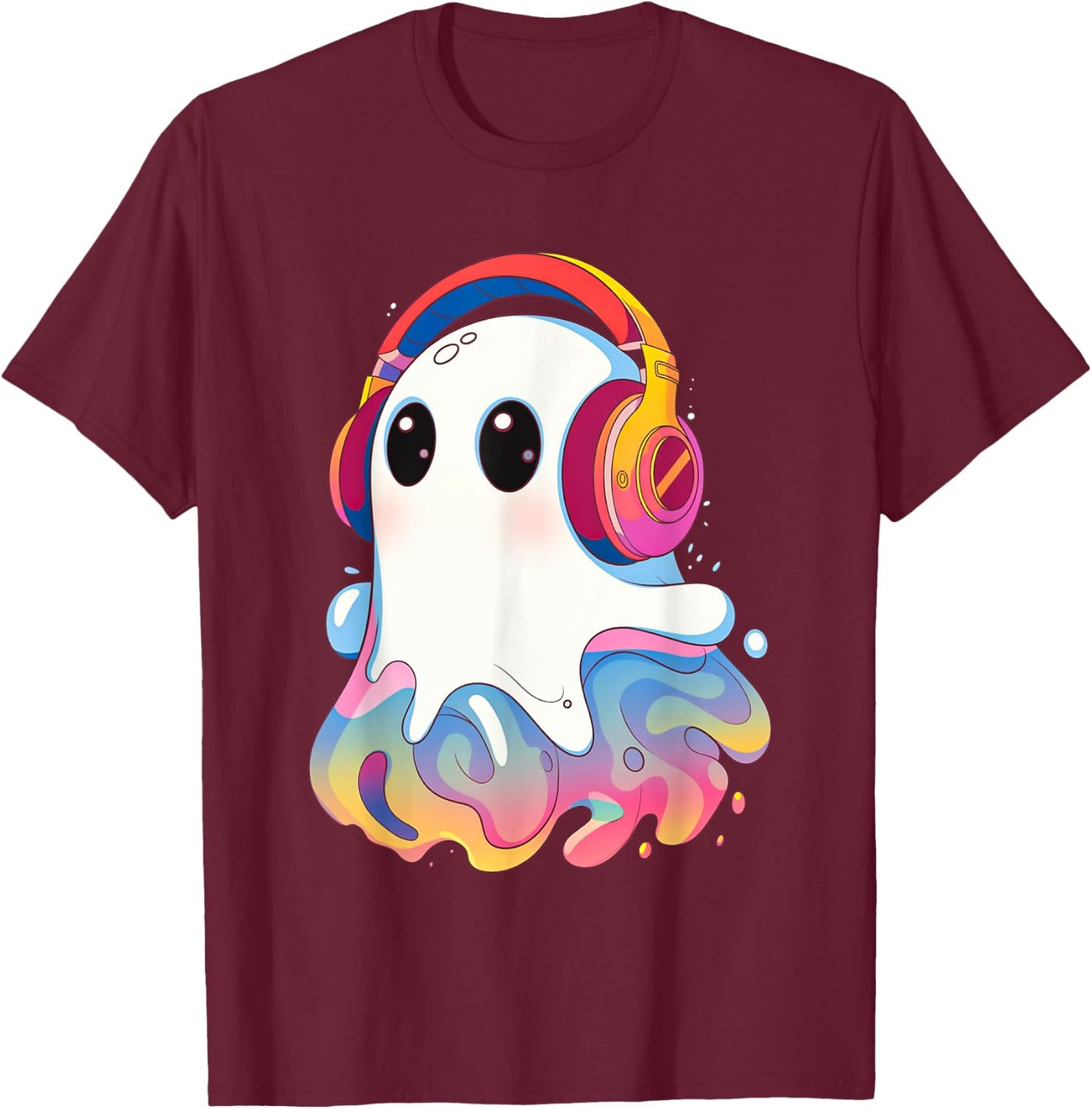 Retro Psychedelic Ghost with Headphones Vaporwave T-Shirt - T-Shirt | Maroon
