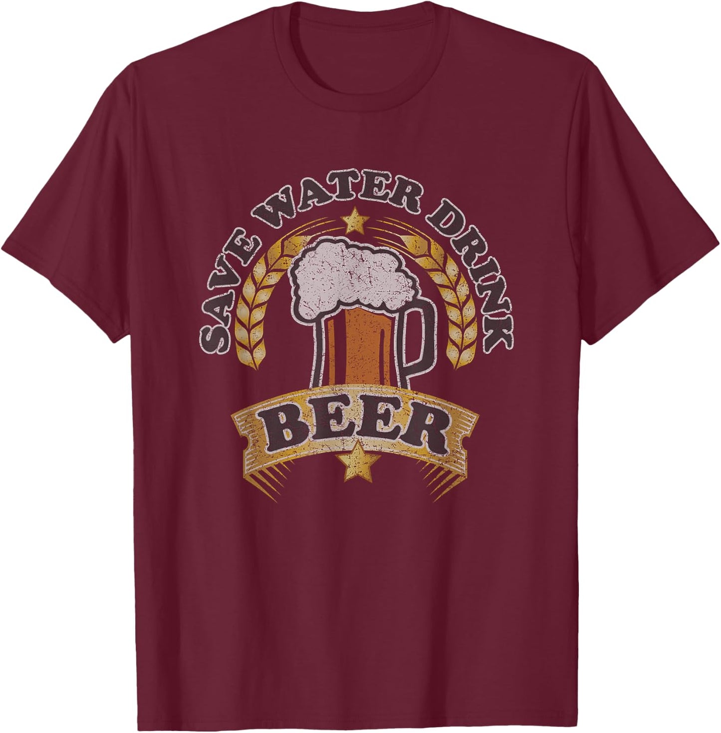Funny Gifts | Faded Worn Vintage | Save Water Drink Beer T-Shirt - T-Shirt | Maroon