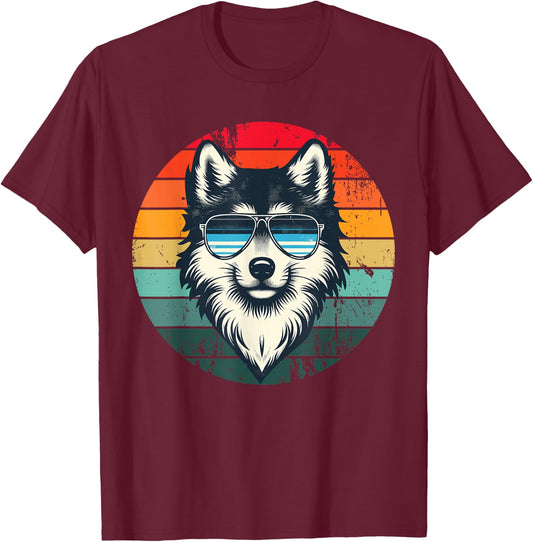 Cool Retro Wolf in Sunglasses 70s 80s 90s Novelty Funny Wolf T-Shirt - T-Shirt | Maroon