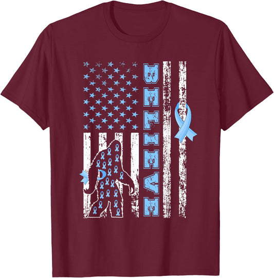 Believe Bigfoot Prostate Cancer Awareness US Flag T-Shirt - T-Shirt | Maroon