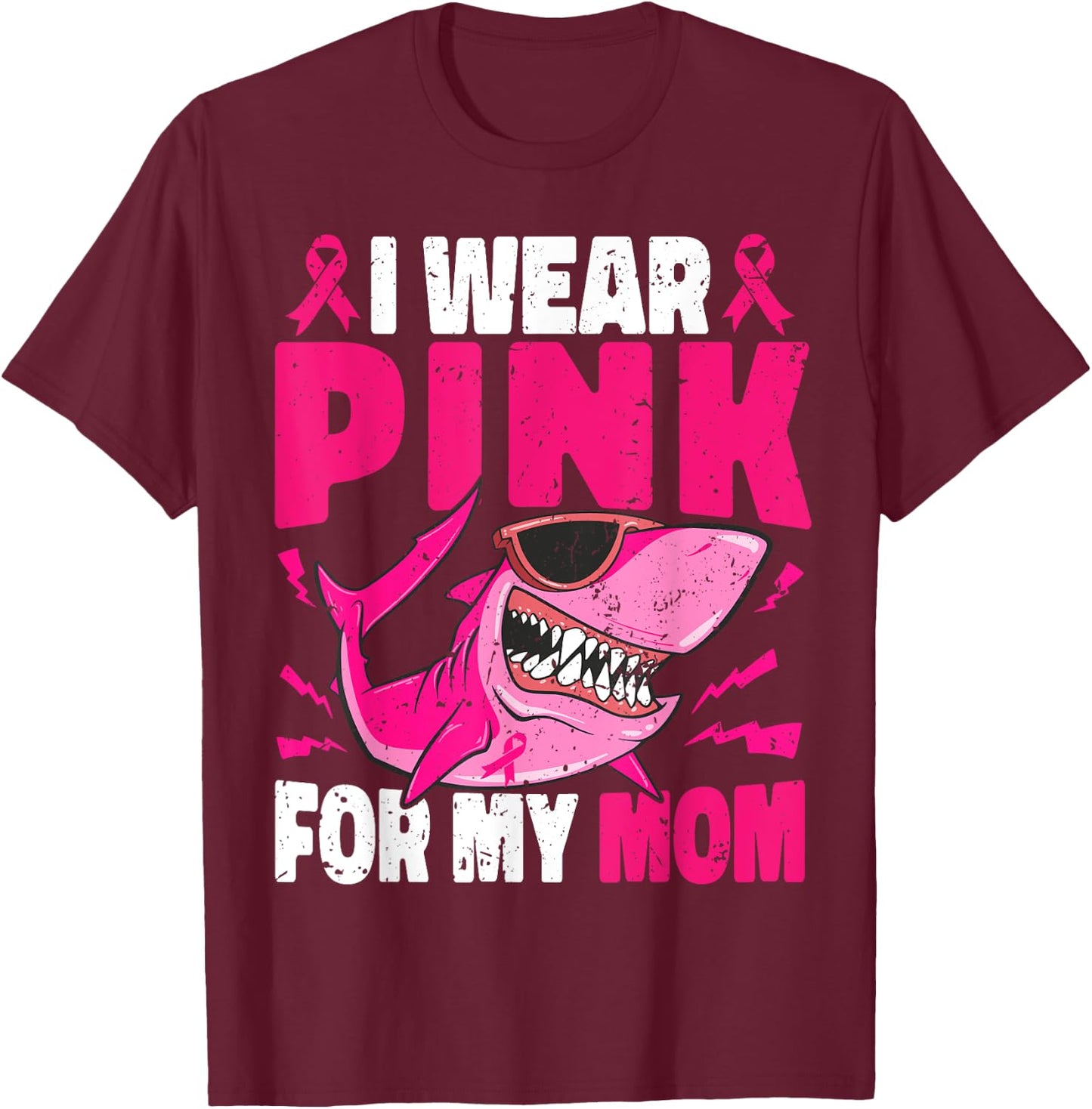 Shark I Wear Pink For My Mom Breast Cancer Awareness Boys T-Shirt - T-Shirt | Maroon