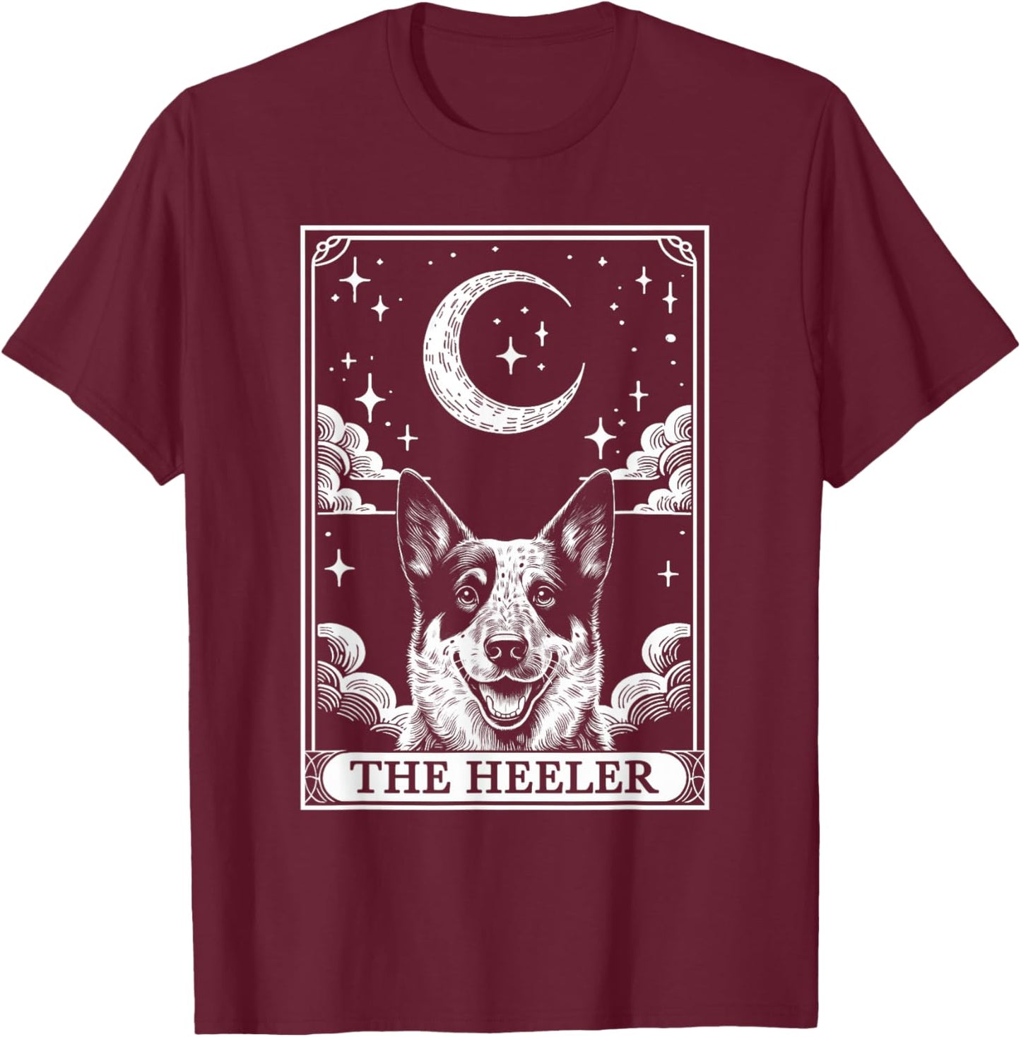 Tarot Card Vintage Crescent Moon Australian Cattle Dog Mom T-Shirt - T-Shirt | Maroon