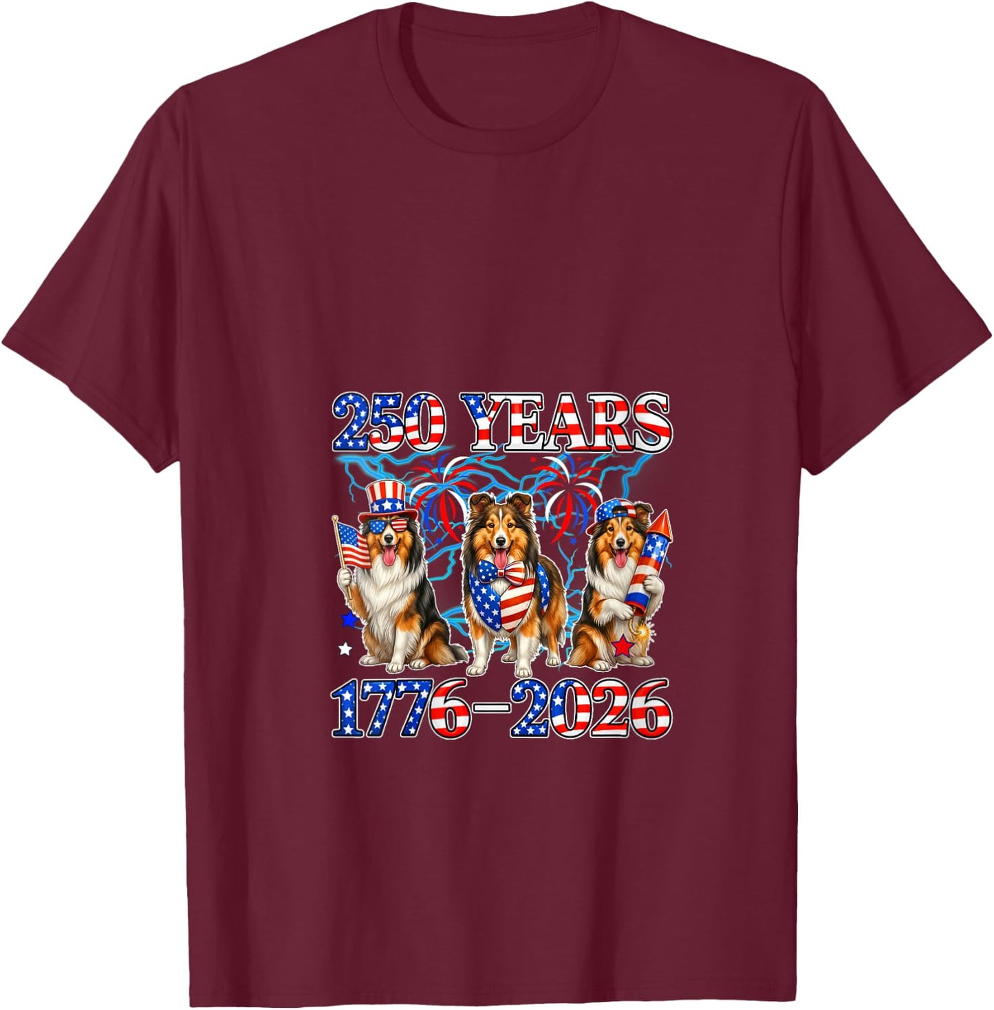 Women's 250th Freedom 1776-2026 4th of July Three Cute Shelties V-Neck T-Shirt - T-Shirt | Maroon