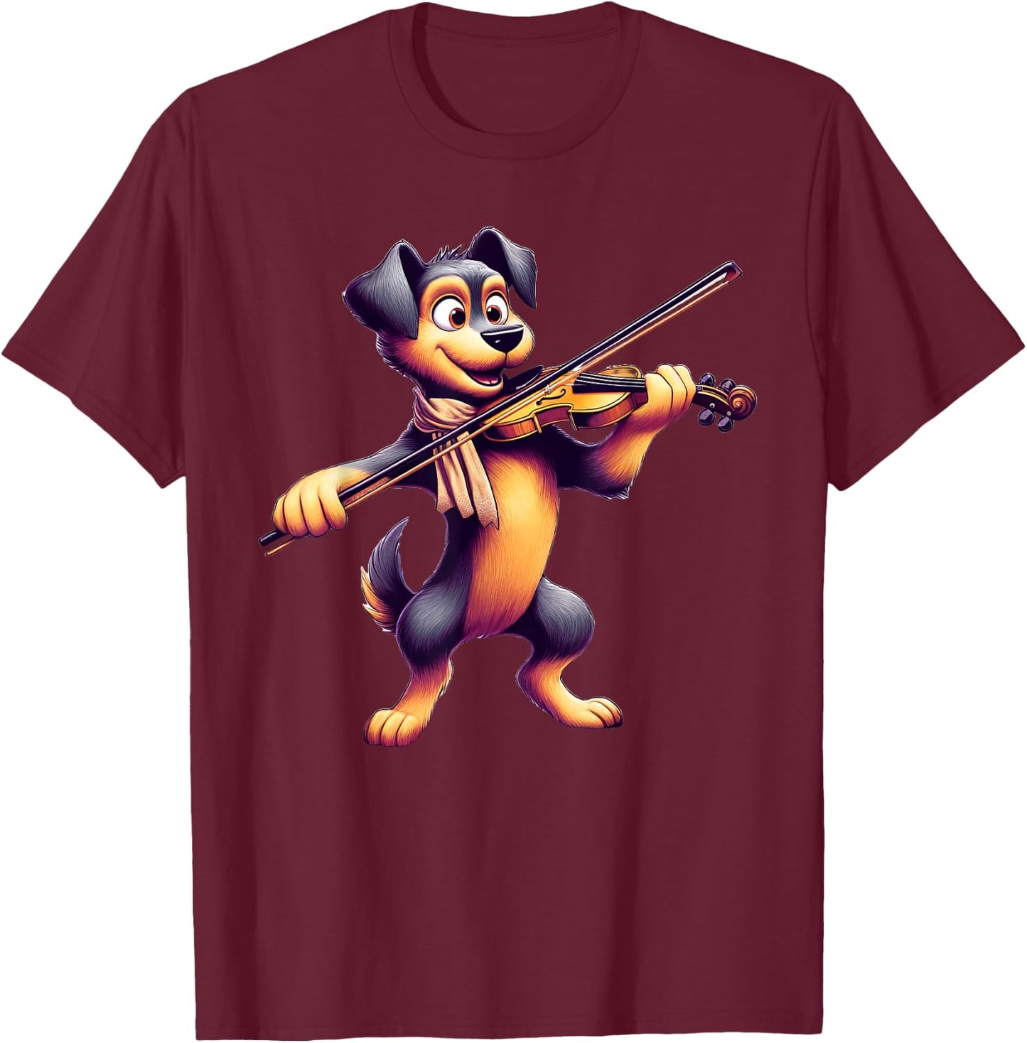 Cute Dog Playing Violin Dogs Musician Music Men Women Kids T-Shirt - T-Shirt | Maroon
