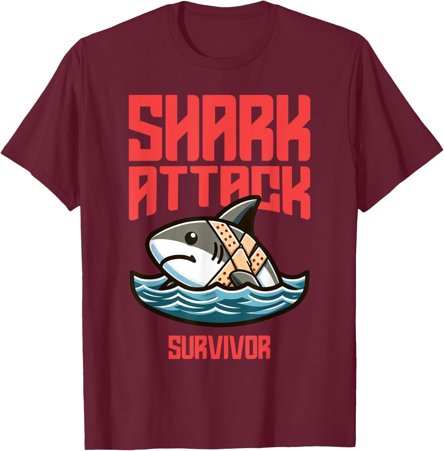 Cool Shark Attack Survivor Injury Beach Funny Shark Women Kids T-Shirt - T-Shirt | Maroon