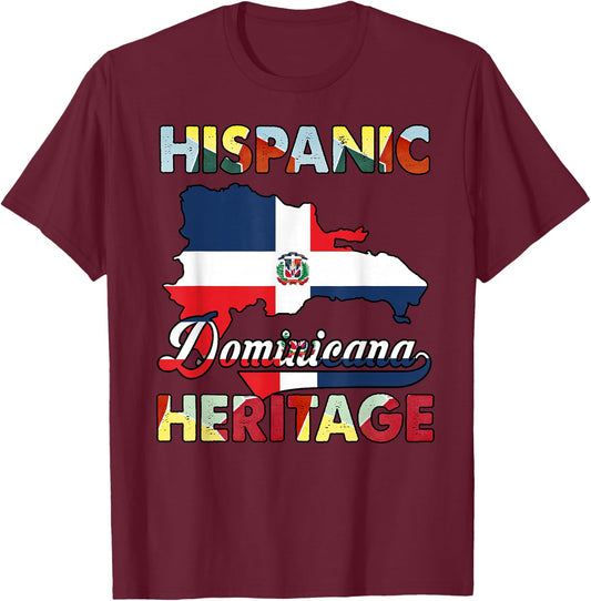 Dominican Republic Flag Hispanic Heritage Month Dominicana T-Shirt - T-Shirt | Maroon