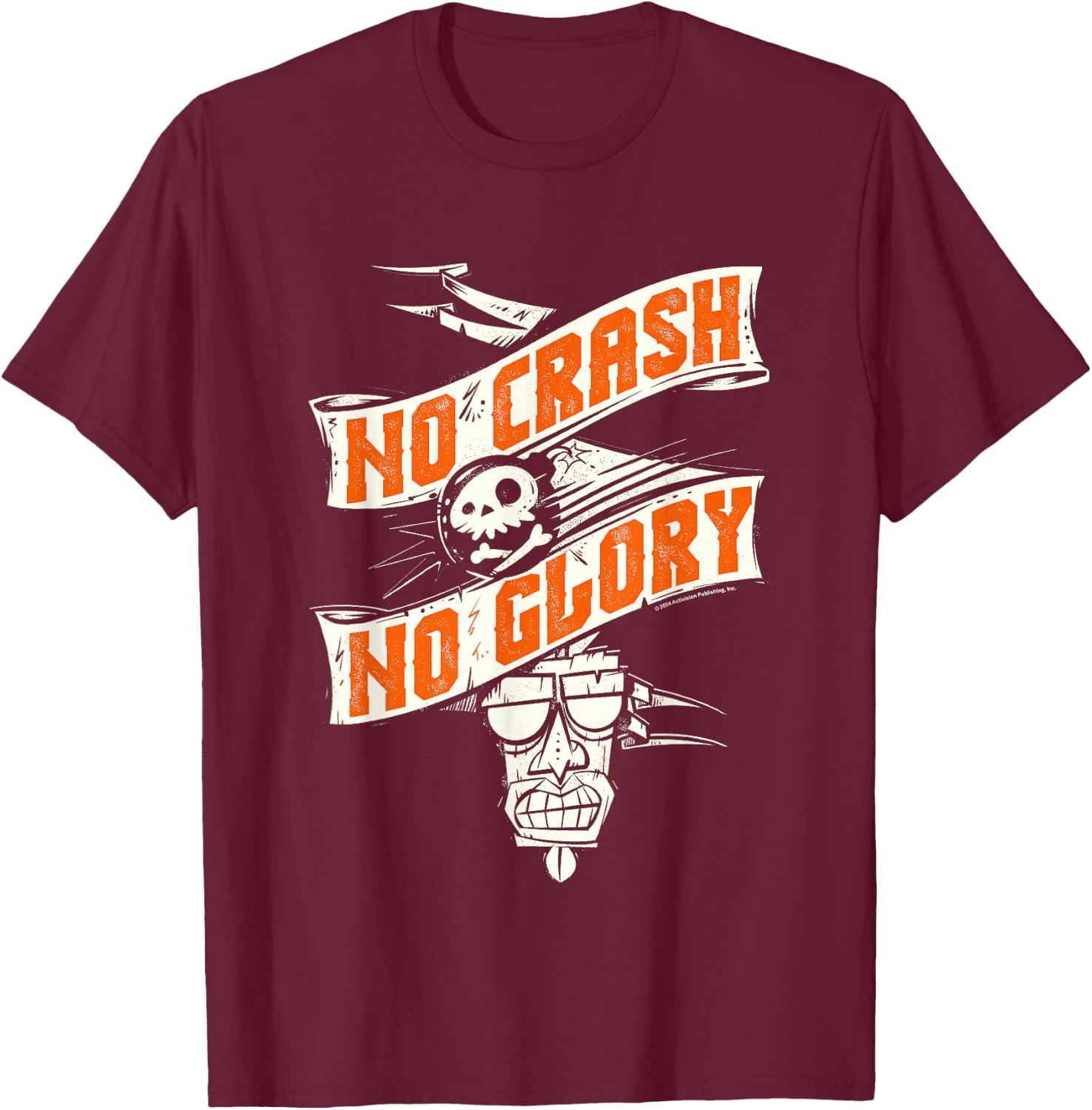 Crash Bandicoot No Crash No Glory Aku Aku Big Chest Logo T-Shirt - T-Shirt | Maroon
