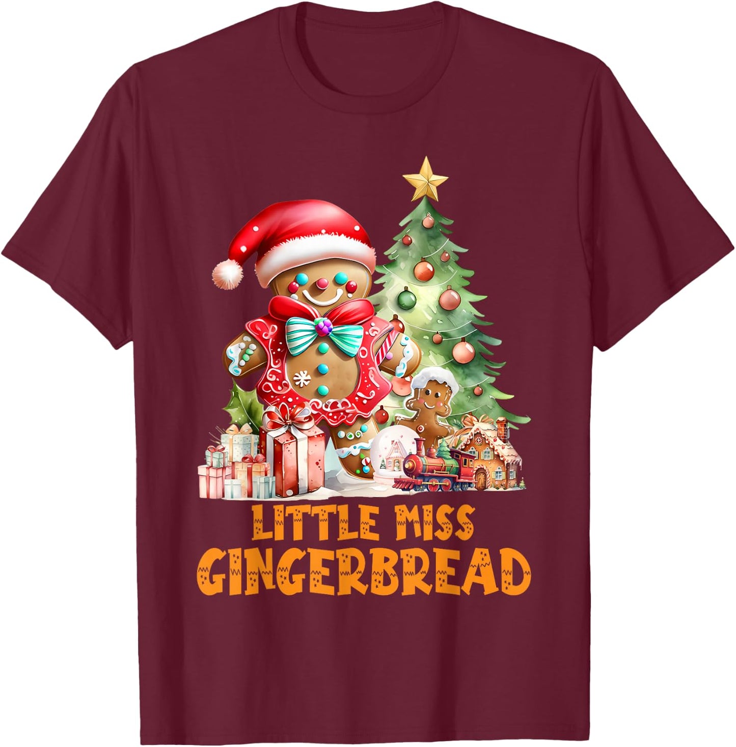 Little Miss Cookies Gingerbread Christmas Toddler Kids Girl T-Shirt - T-Shirt | Maroon