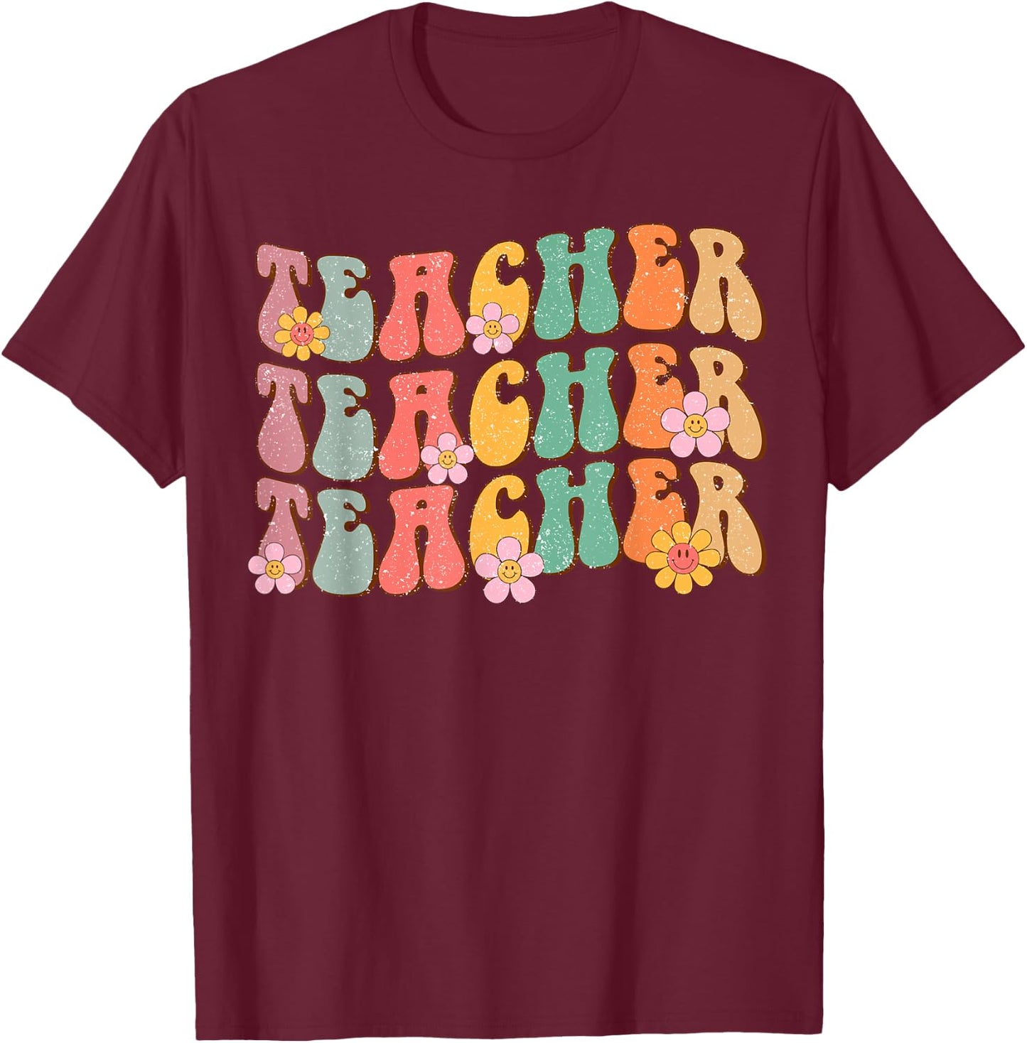 Groovy Teacher Cute Daisy Flower Retro Back to School T-Shirt - T-Shirt | Maroon