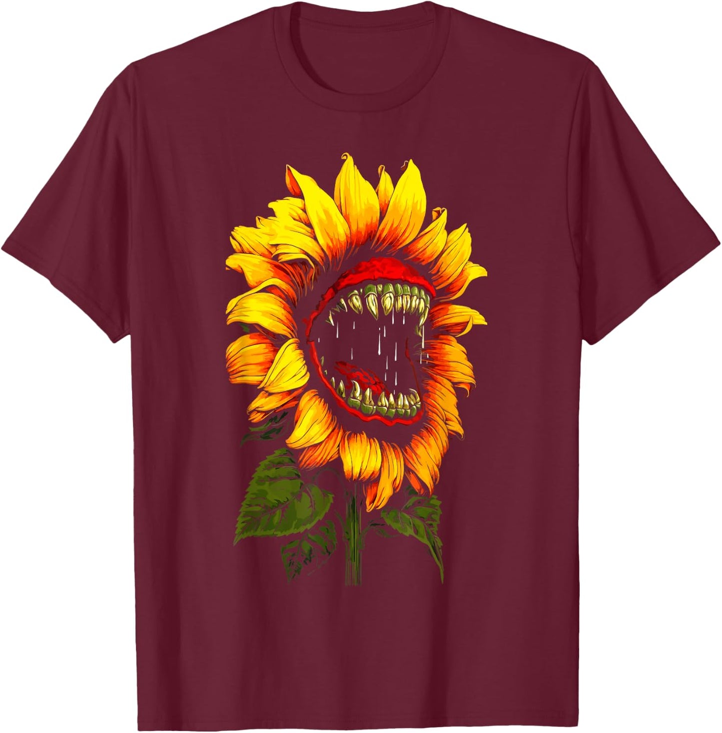 Sunflower Horror Sinister Sunflower Funny Humor Flower T-Shirt - T-Shirt | Maroon