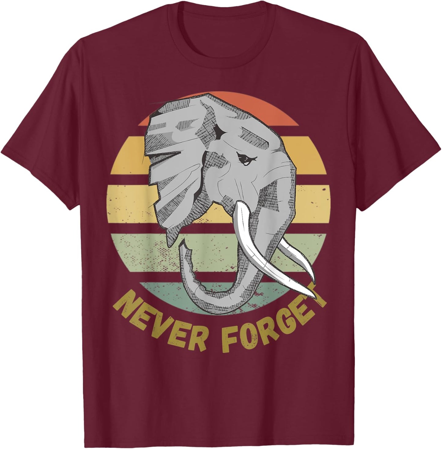 Vintage Never Forget Elephant Safari Gift African Wildlife T-Shirt - T-Shirt | Maroon