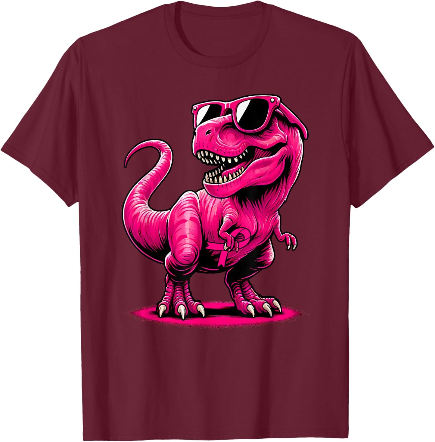 October Pink Dinosaur Breast Cancer Pink Ribbon Boy Girl Kid T-Shirt - T-Shirt | Maroon