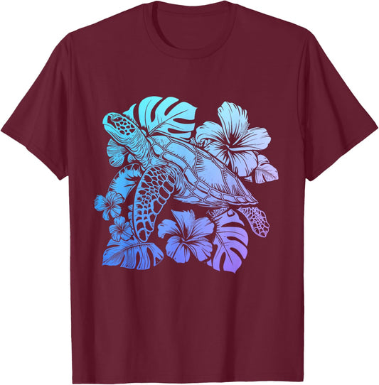 Sea Turtle Hawaiian Flowers Hawaii Scuba Diving Diver T-Shirt - T-Shirt | Maroon