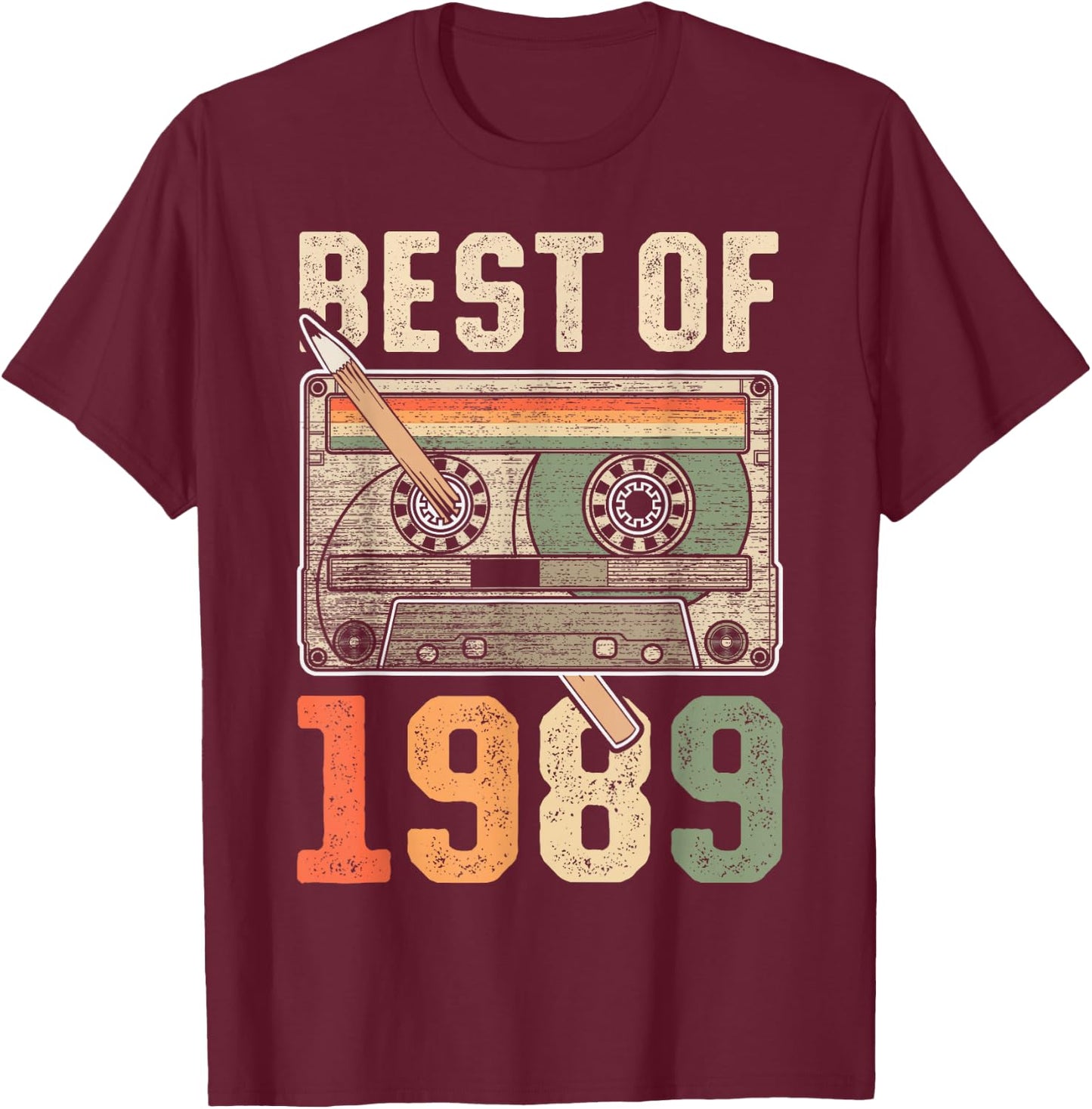 Best of 1989 Old Cassette 37th Birthday Retro T-Shirt - T-Shirt | Maroon