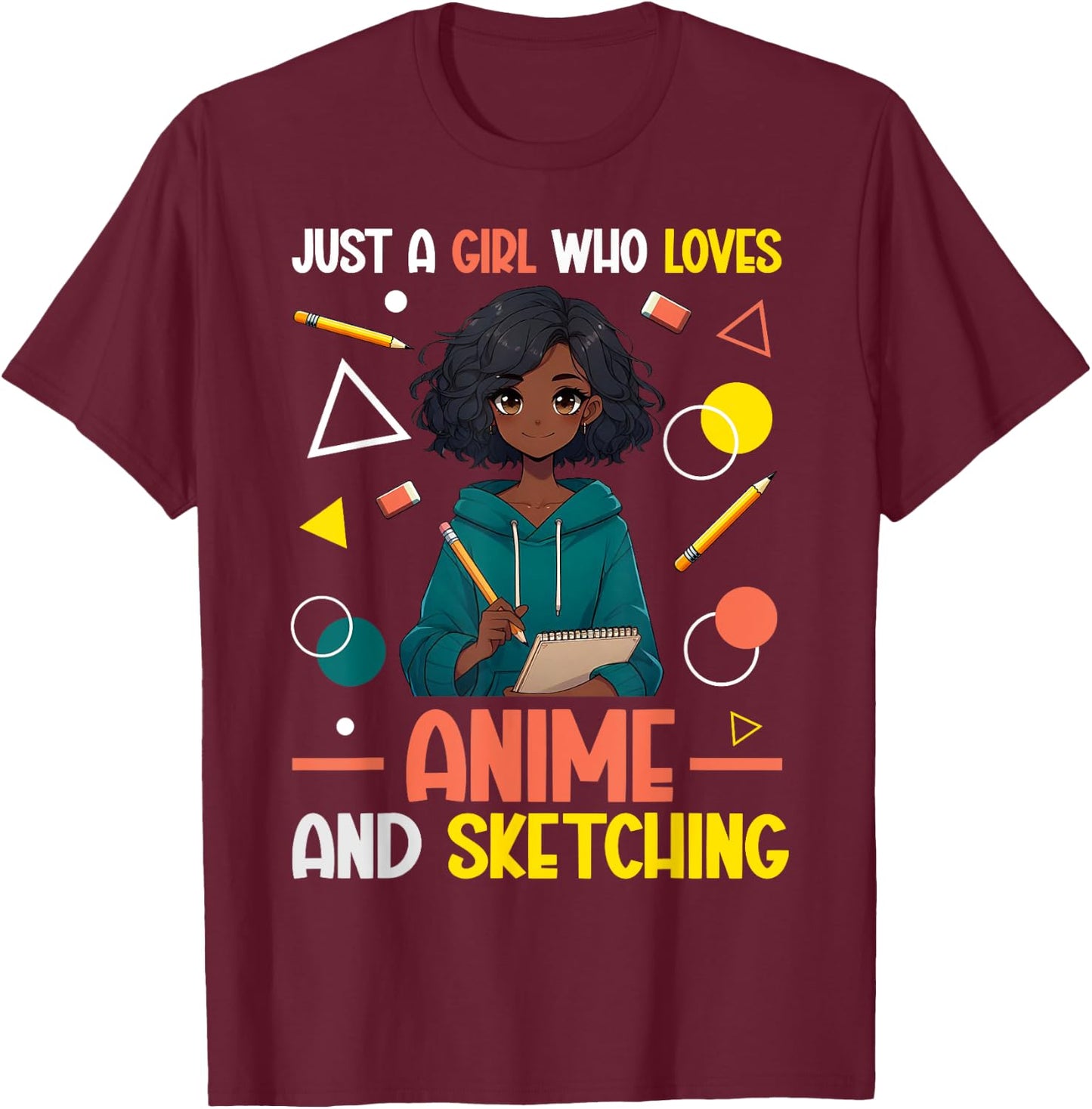 Just A Girl Who Loves Anime And Sketching Afro Anime Merch T-Shirt - T-Shirt | Maroon